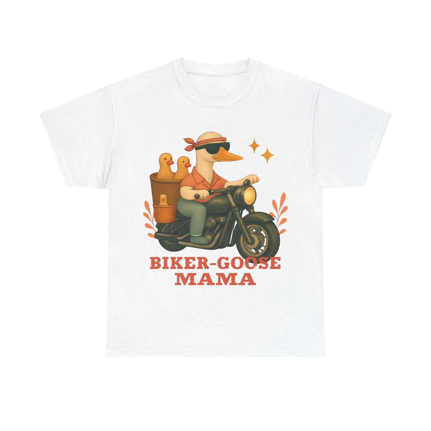 Silly Goose Biker Tee, a fun and quirky tee for those who love motorcycles and geese, silly goose fan club.