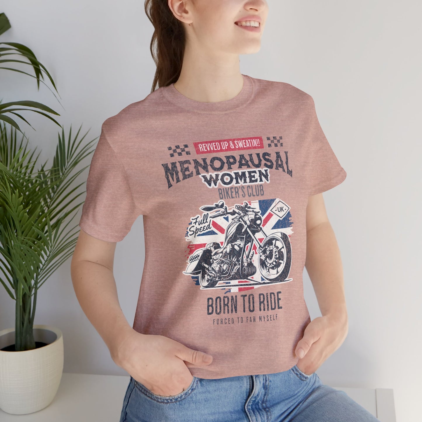 Menopausal Women's Biker Club T-Shirt, Menopause Humor Shirt, Female Biker Tee, Motorcycle Mom Gift, Moto Mama Shirt, Union Jack, Biker Babe