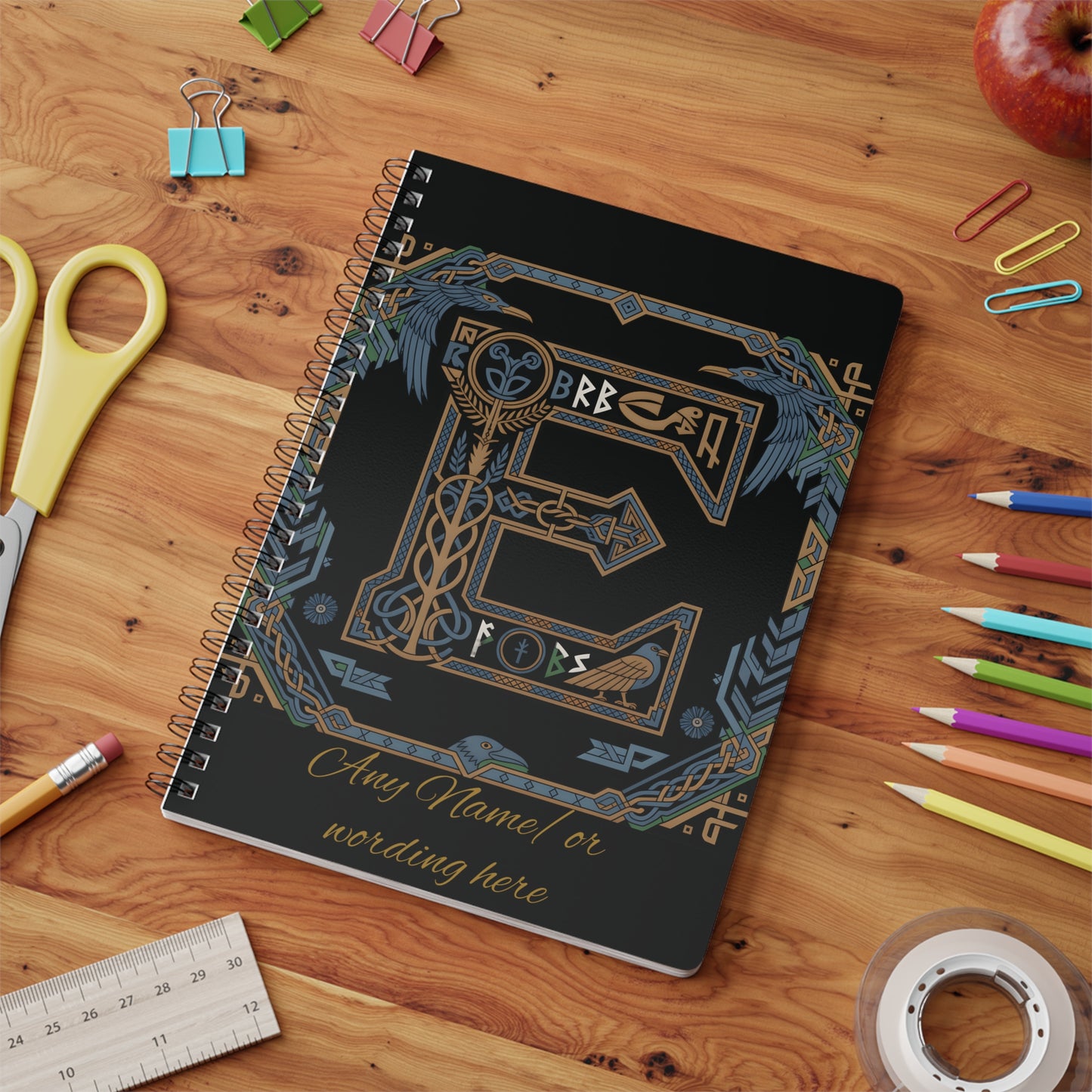 Personalized Norse Witchy Monogram A5 Notebook, Custom Journal,Monogram Notebook, Grimoire Journal, Book Of Shadows, Viking Grimoire Journal