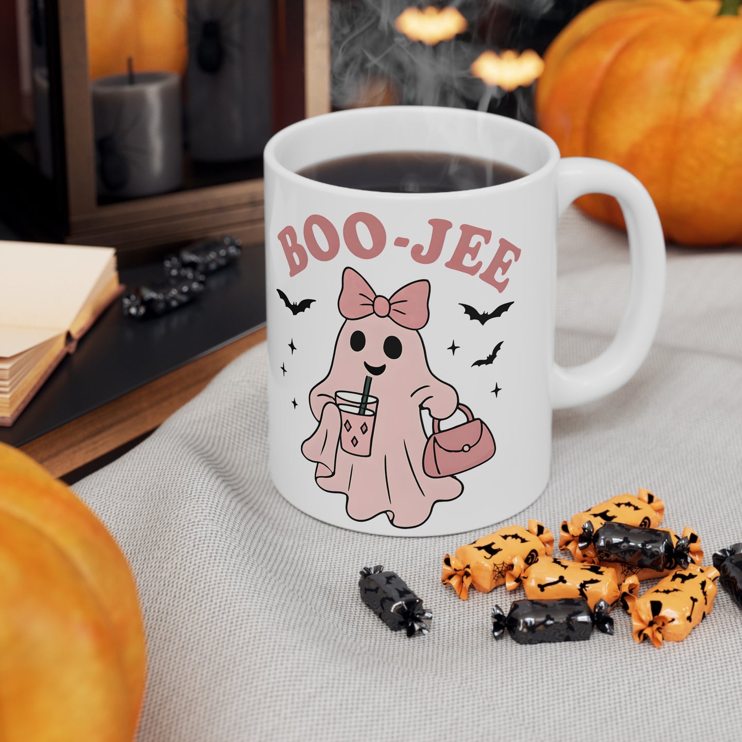 Boo jee Pink Ghosty Mug, This cute ghost mug, with its charming pink hue and playful ghostie design, transforms every sip into a magical moment.