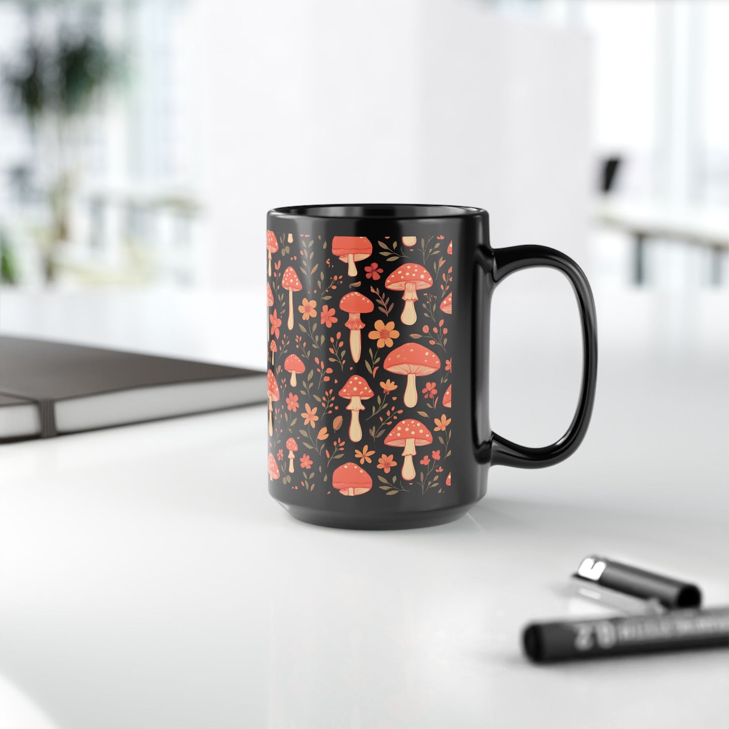 Autumnal Red Mushroom Mug, Perfect for those who adore a touch of the extraordinary in their mushrooms mug collection.