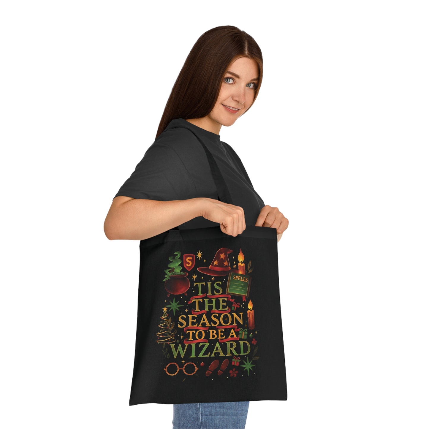 Tis the Season to be a Wizard Xmas Tote Bag, With its charming design, this xmas tote bag doubles as a delightful Christmas Eve bag.