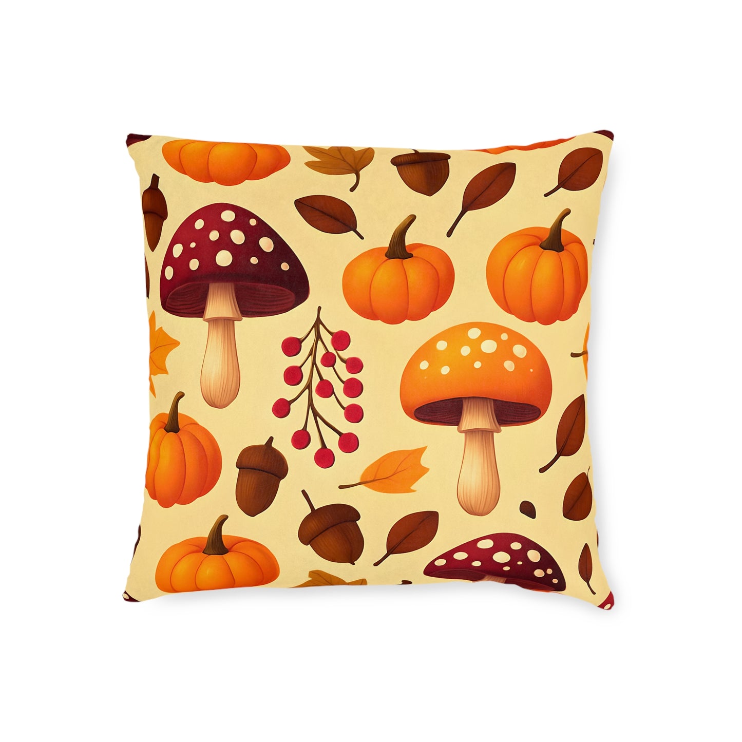 Pumpkin Mushroom Autumn Pillow, with its playful design featuring a cozy pumpkin and whimsical mushroom, perfect for embracing Hello Autumn.