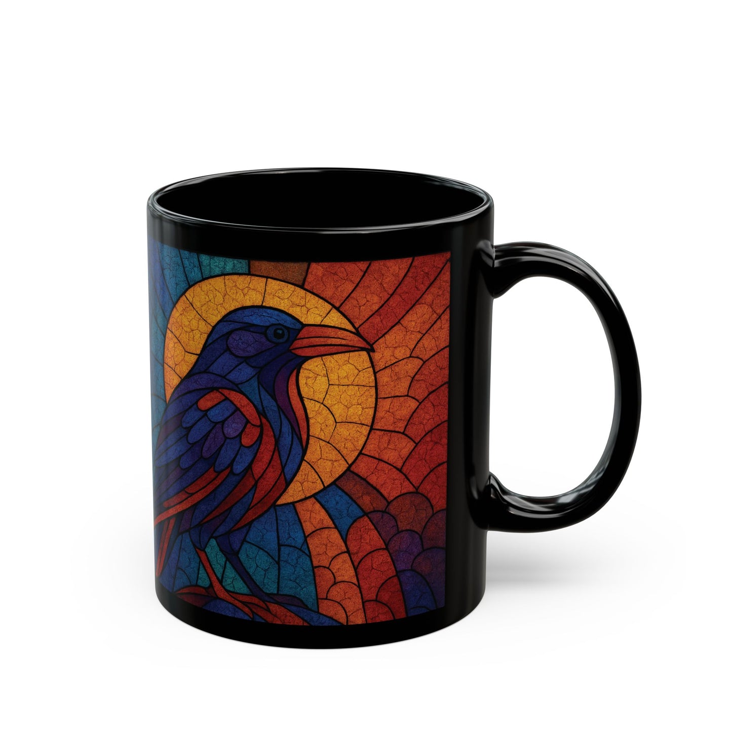 Raven Stained-Glass Effect Mug, This raven mug isn't just a drinkware item; it's an exquisite raven gift for those who cherish the mystique of these storied creatures.