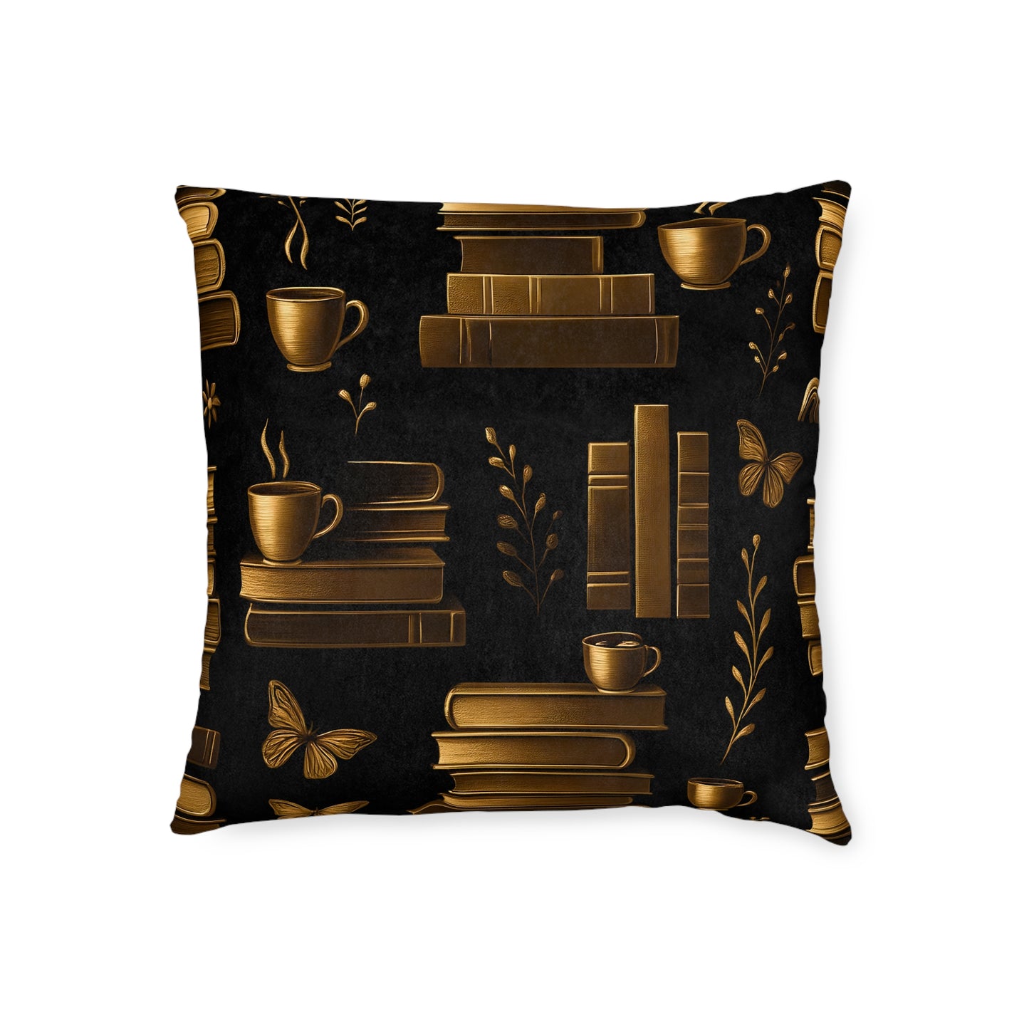 Books and Coffee Cushion, Perfect for cozy corners or grand libraries, this pillow is not just decor—it's a celebration of your passion for books and the comforting ritual of a quiet coffee moment.