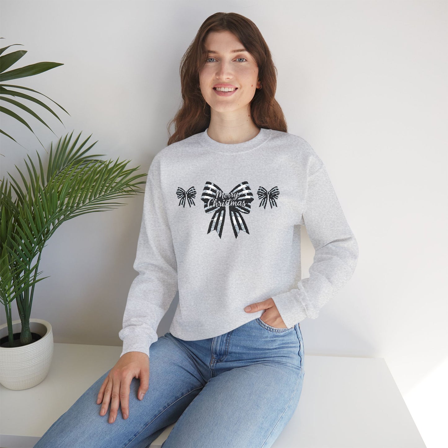 Festive Merry Christmas Bow Embroidered Jumper,the perfect xmas gift for mum, this festive sweater is sure to bring warmth and delight.