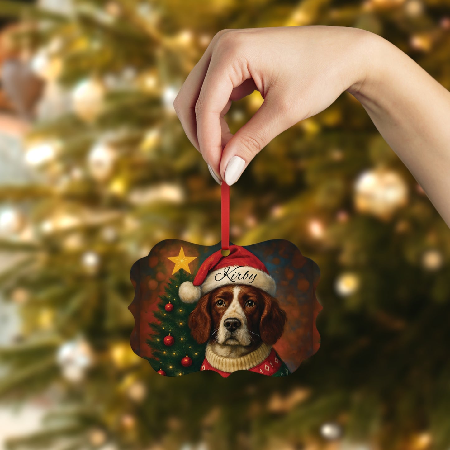 Festive Personalized Springer Spaniel Ornament,a heartfelt dog keepsake, personalized with your beloved buddy's name.