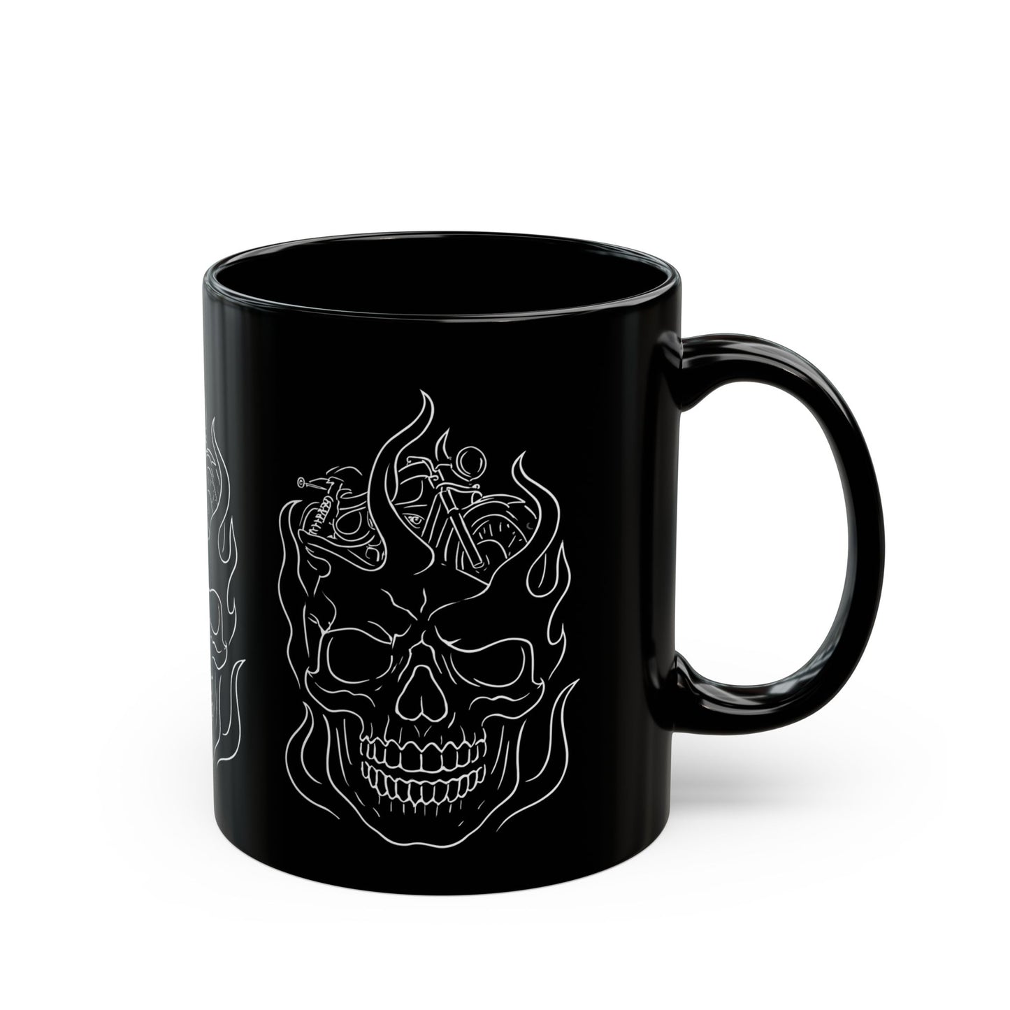 Skull Flame Mug for Riders, This eye-catching skull mug, adorned with vivid skull flames, transforms your usual sip into a fiery experience.