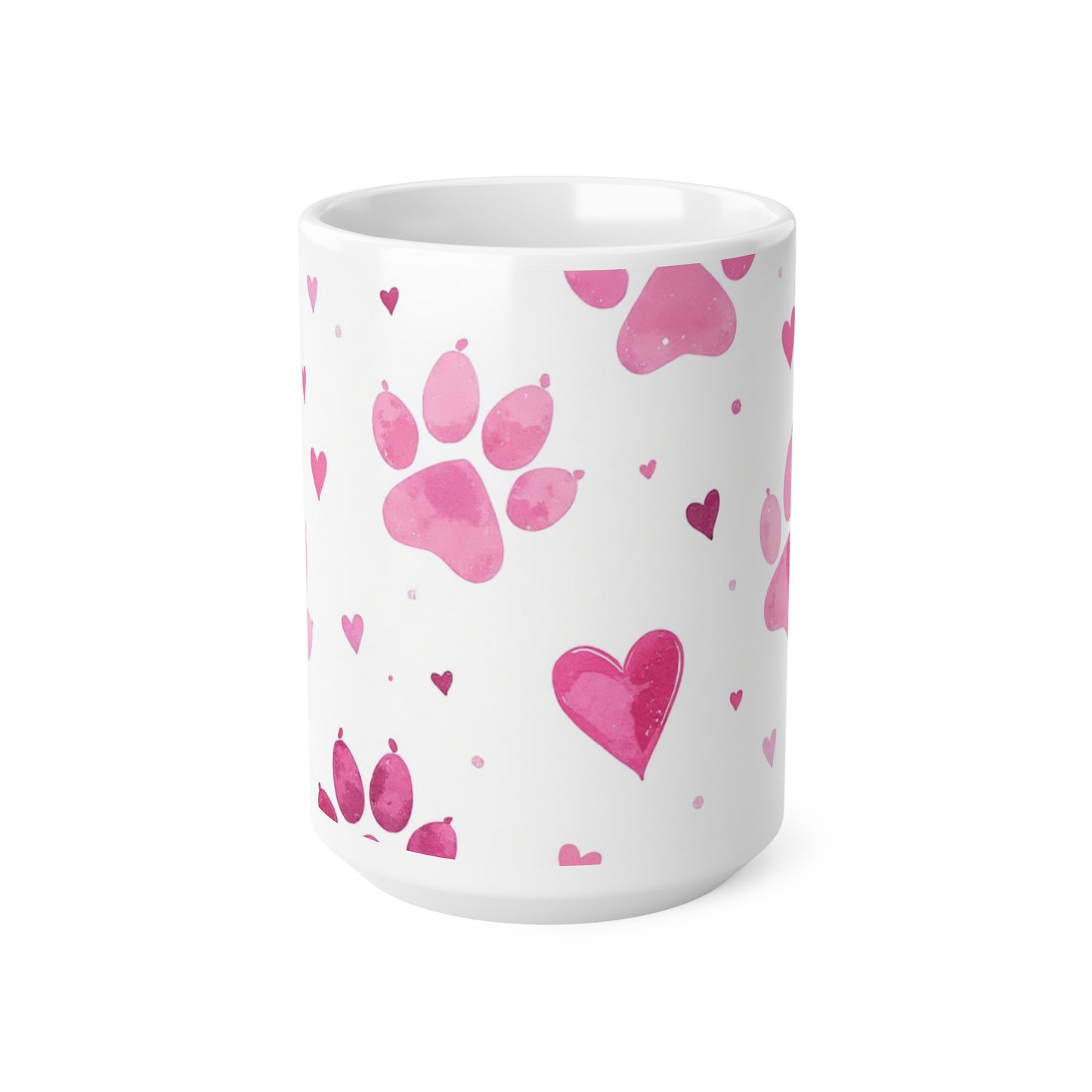 Dog Lover Ceramic Coffee Cup, Pink Paws Design - Great Gift for Pet Lovers, 11oz, 15oz Mug.