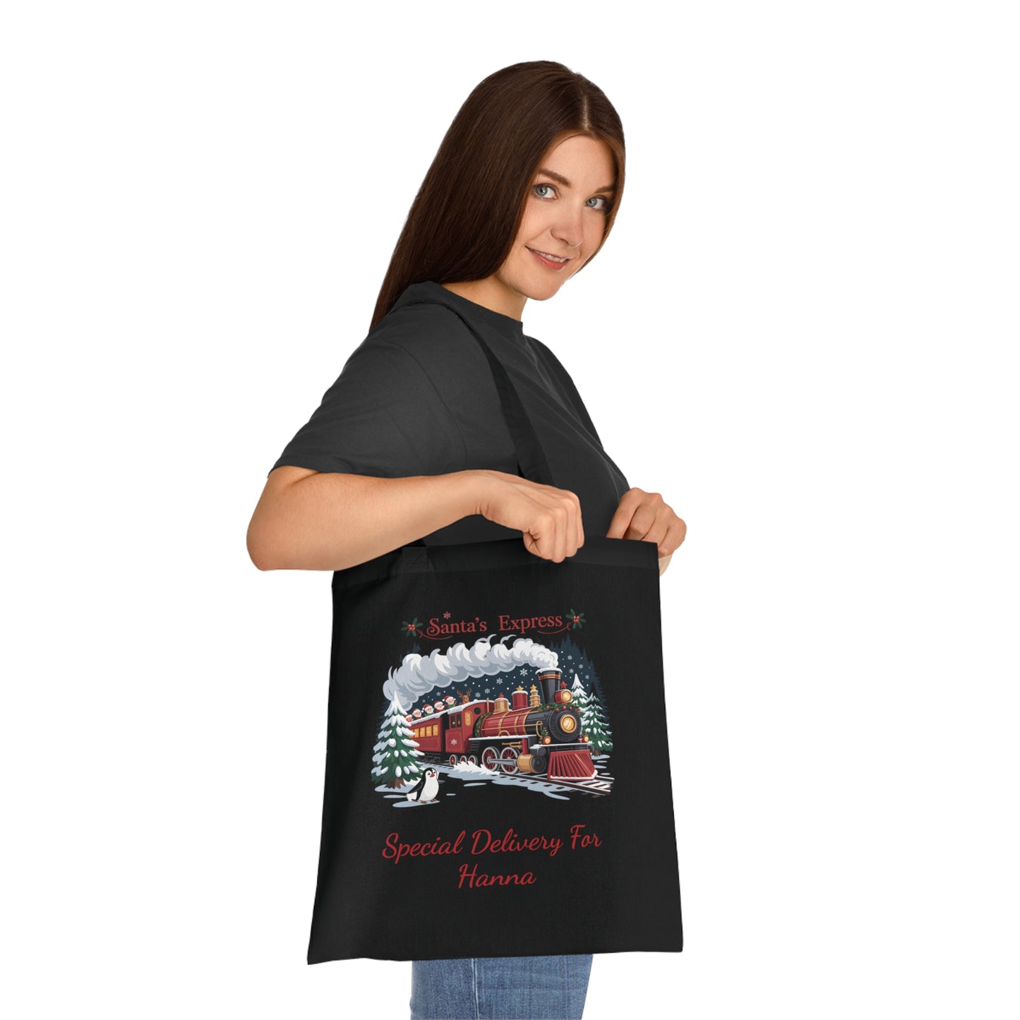 Personalised Santa's Express cotton Tote Bag, Christmas Tote Bag, Custom Christmas Bag, Childs Name, Santas Express