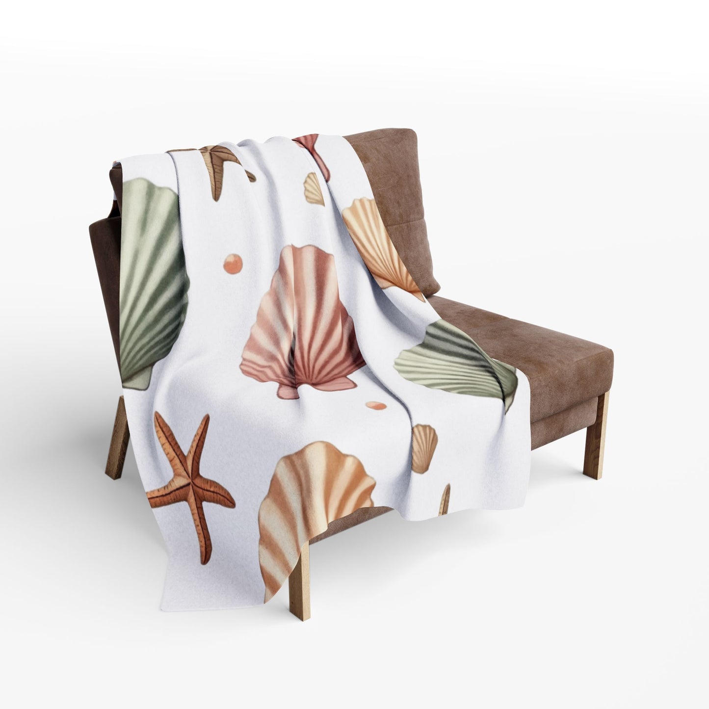 Cozy Beach-Themed Fleece Blanket, Featuring a delightful seashell design, it brings a touch of oceanic beauty to any space.