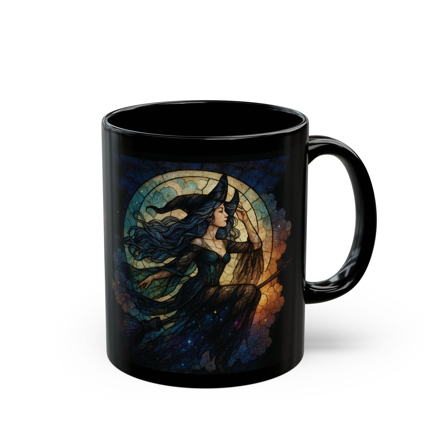 Moon Witch Stained Glass Effect Mug, Embrace your inner sorceress with this witchcraft mug, a true treasure for lovers of witchy stuff and celestial wonders alike.