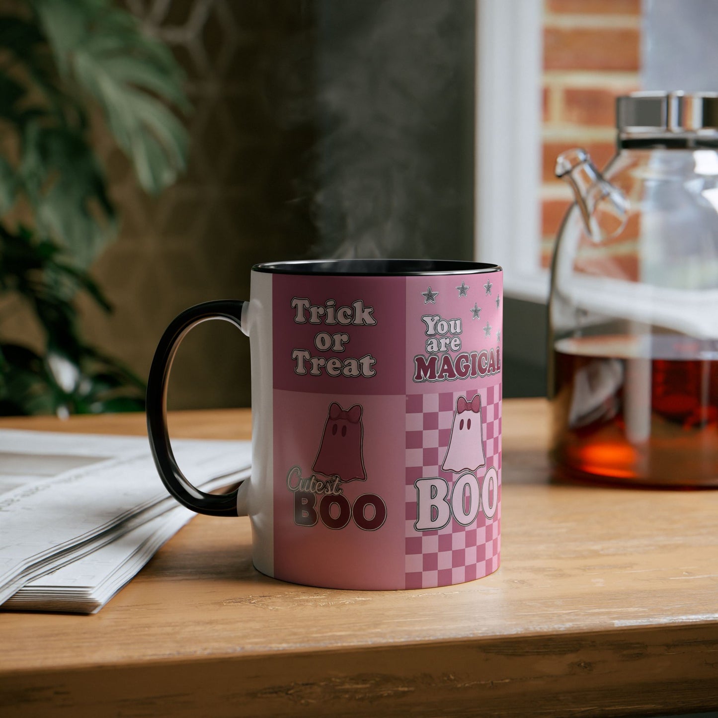 Pink Ghosty Boo Mug, this ghost mug is the embodiment of a cute Halloween mug, bringing the festive spirit to your morning brew.