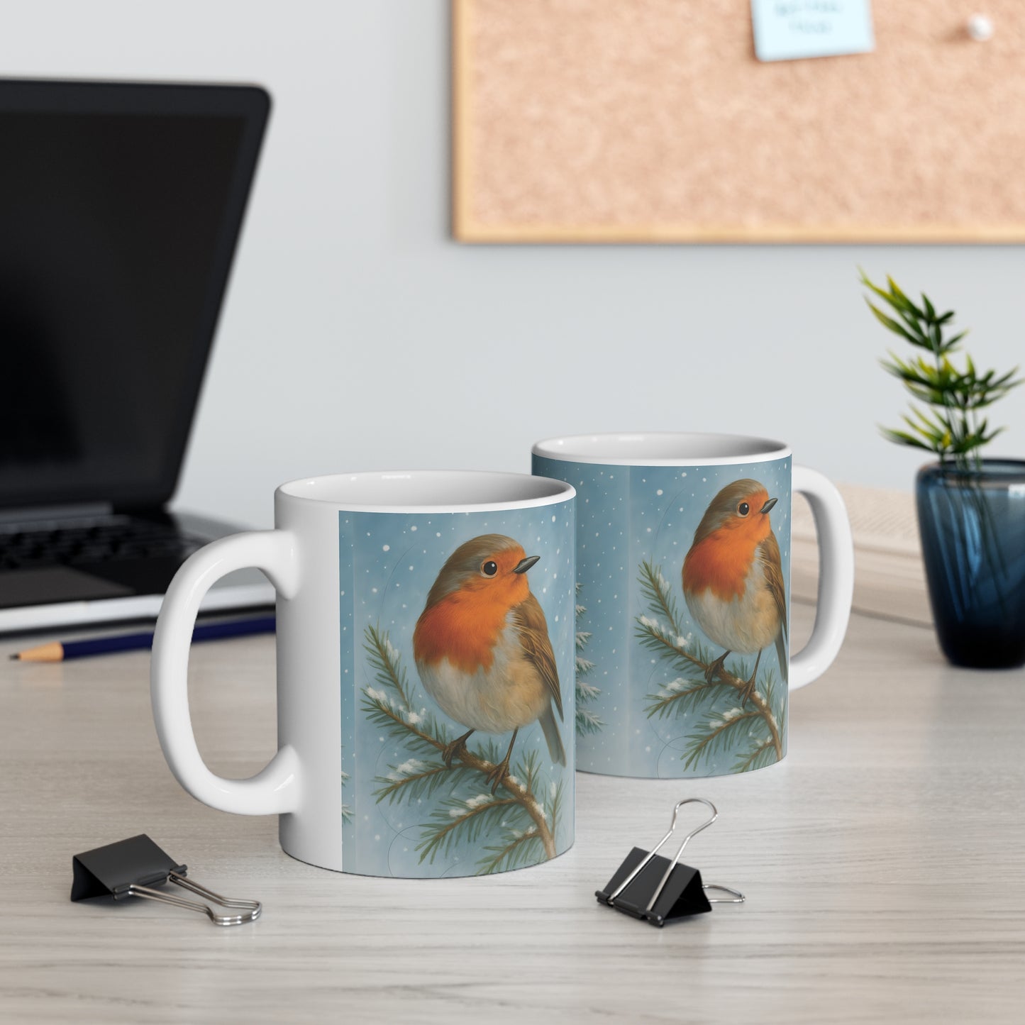 Winter Robin Coffee Mug, This enchanting festive mug captures the essence of Christmas with its charming illustration of a winter robin.robin coffee mug