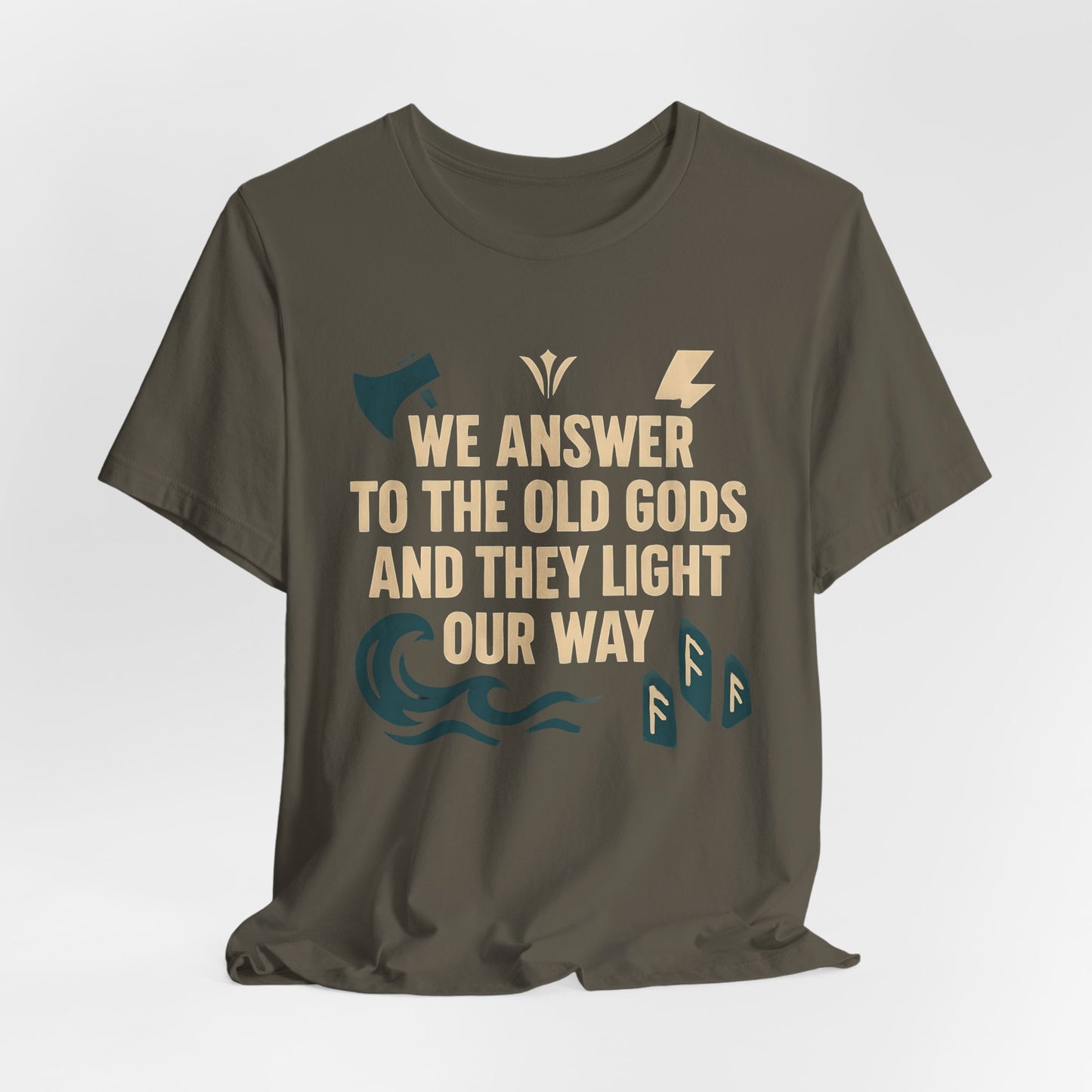 We Answer to the Old Gods Vikings TShirt, Embrace your ancestral roots with the "We Answer to the Old Gods".