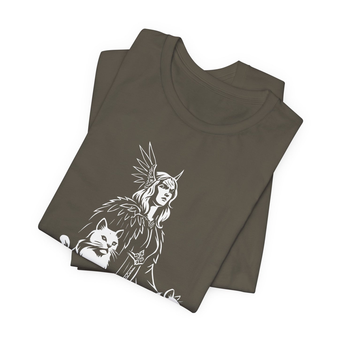 Freyja Viking Goddess T-Shirt, This captivating viking tee encapsulates the essence of Freya—the viking goddess renowned for her formidable power and grace.