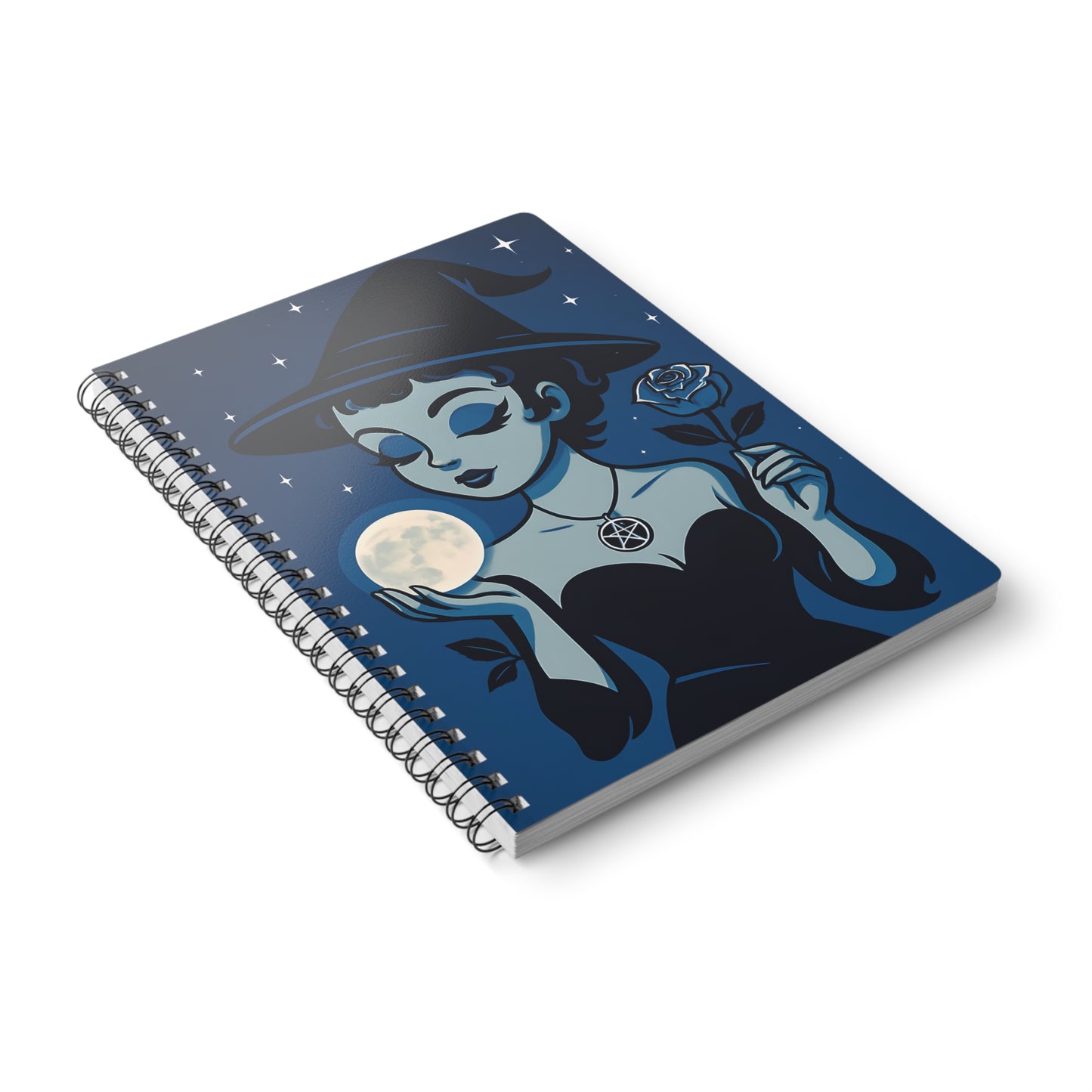 Cute Witchy Moon Child Spiral Notebook, This charming witchcore-inspired book of shadows serves as the perfect witch journal, offering a space to explore your dreams, shadow work, and more.