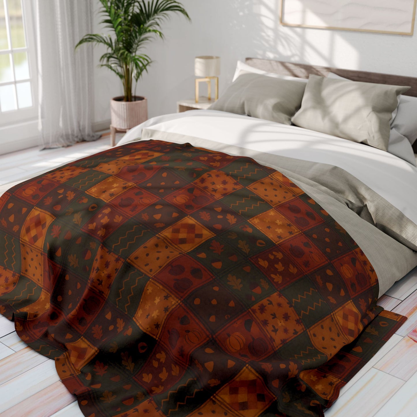 Cozy Autumnal Plaid Blanket, This thick blanket, with its rich blend of fall hues, adds a touch of sophistication to any autumnal home decor. Decor,