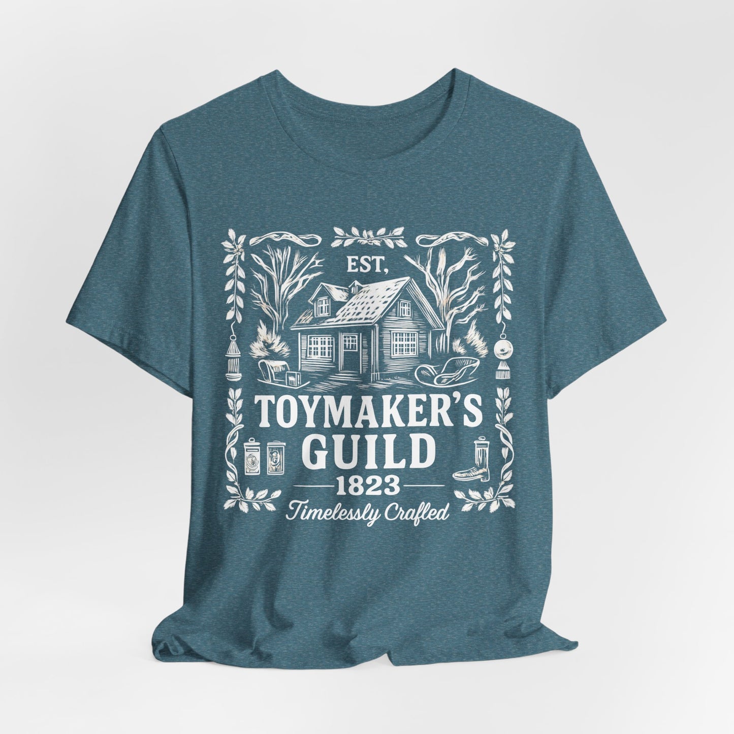 Nostalgic Christmas Tee, Vintage Toymaker Guild, a delightful nod to the nostalgic charm of Christmas past, a heart warming secret Santa idea.