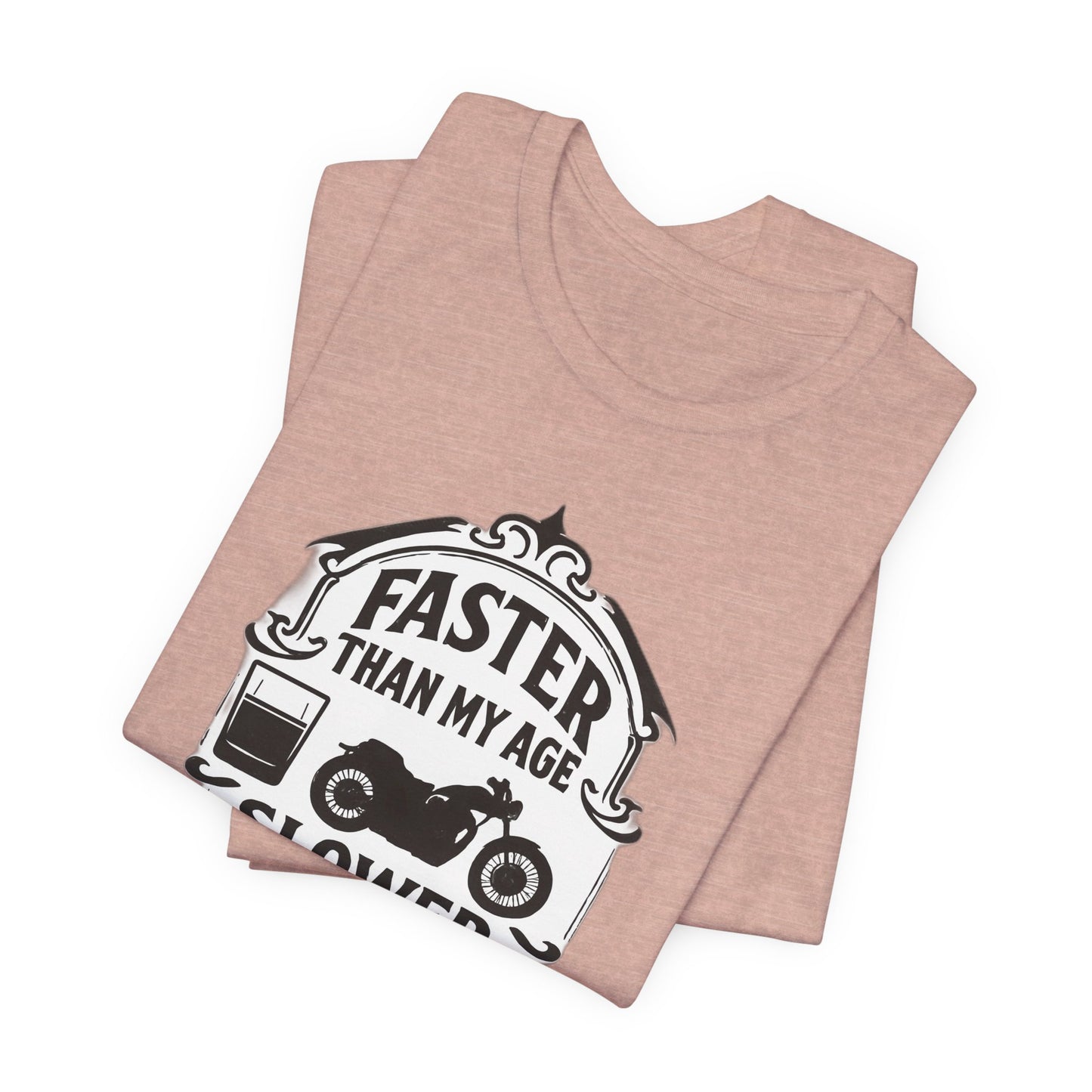 Faster Than My Age Slower Than My Whiskey T-shirt, This vintage-inspired motorbike tee is a salute to the open road, perfect as both biker apparel and a distinctive biker gift