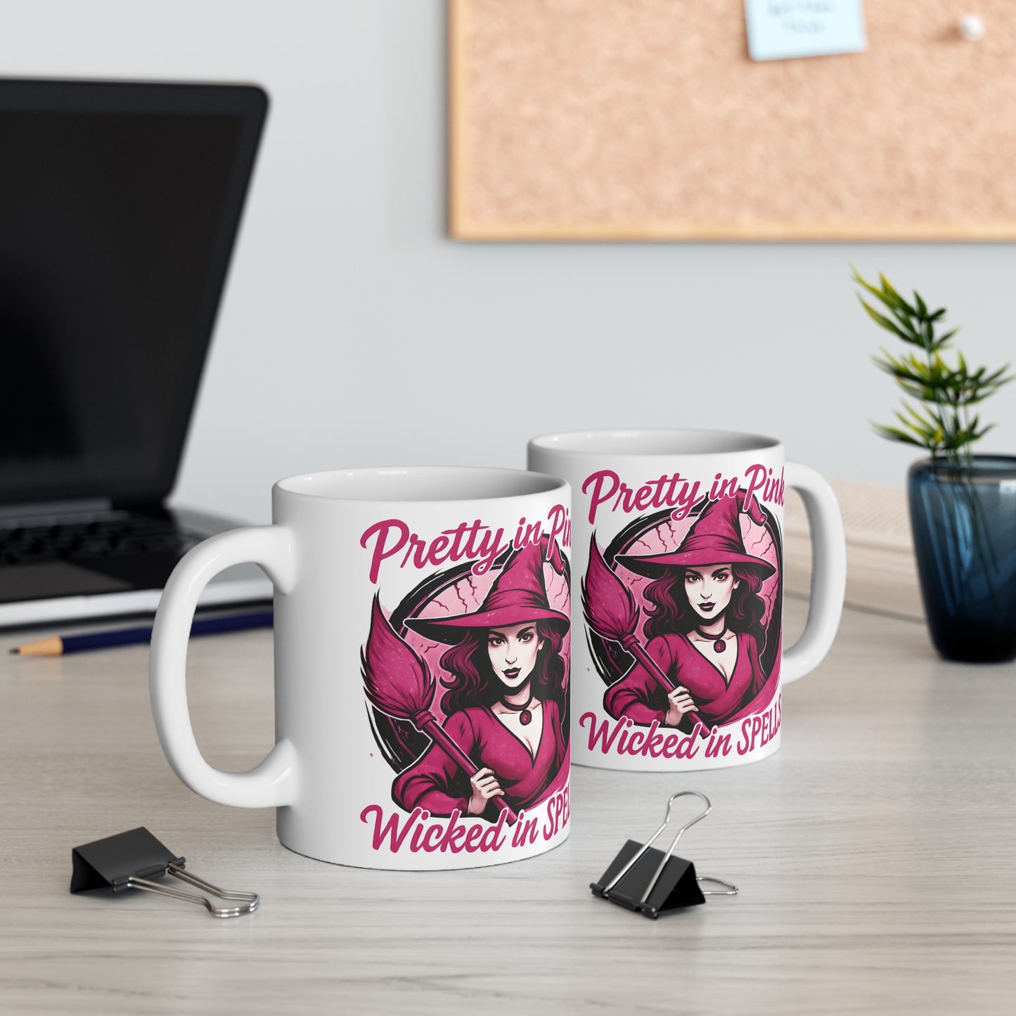 Pretty in Pink Witch Mug, Wicked Spells Coffee Mug, This pink witch mug is perfect for those who relish in the whimsical world of magic and brew.