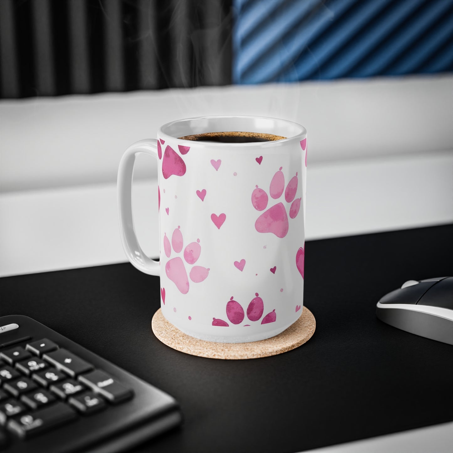 Dog Lover Ceramic Coffee Cup, Pink Paws Design - Great Gift for Pet Lovers, 11oz, 15oz Mug.