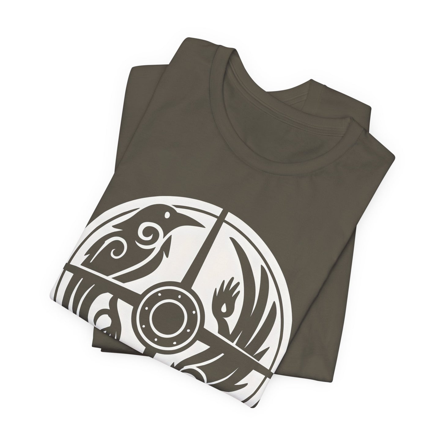 Norse Raven Shield T-shirt, Embrace the spirit of ancient warriors, an essential piece for any lover of Viking apparel.