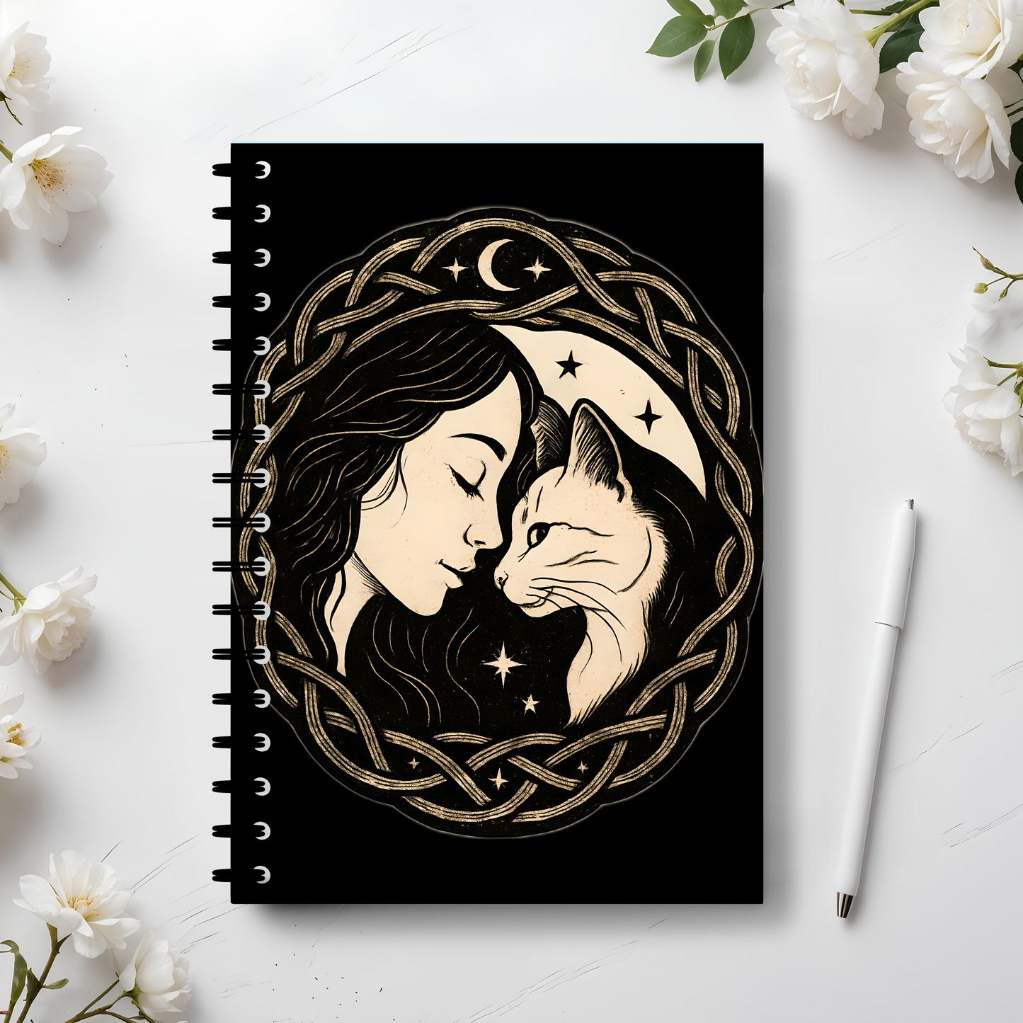 The Witch and Her Familiar Notebook, Whether you're recording spells in a grimoire journal or embarking on deep shadow work journaling, this witchcraft journal seamlessly transforms into a witch planner or spell book.