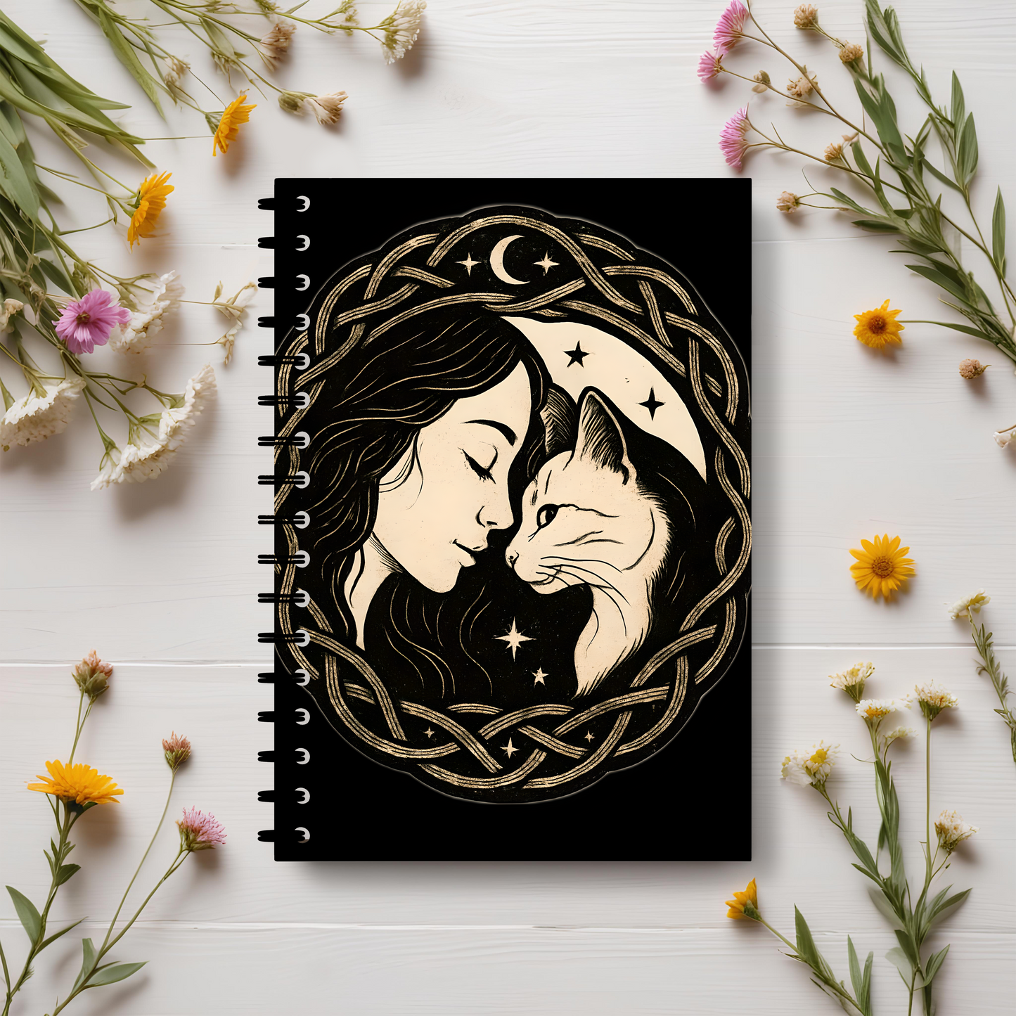 The Witch and Her Familiar Notebook, Whether you're recording spells in a grimoire journal or embarking on deep shadow work journaling, this witchcraft journal seamlessly transforms into a witch planner or spell book.