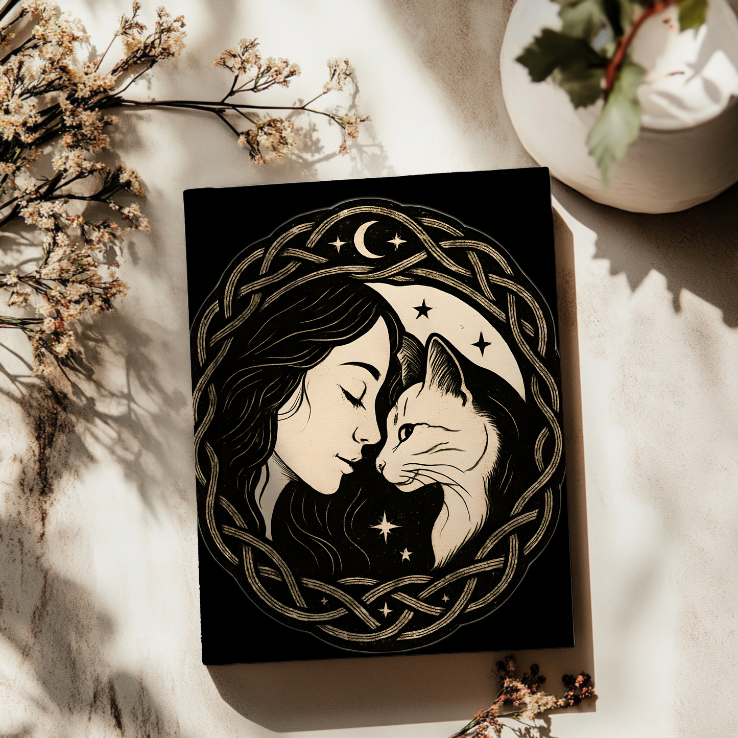The Witch and Her Familiar Notebook, a mystical journey in the palm of your hand. Like whispering secrets to a witch black cat, this enchanting witchy notebook invites you into the world of the arcane with every turn of the page.