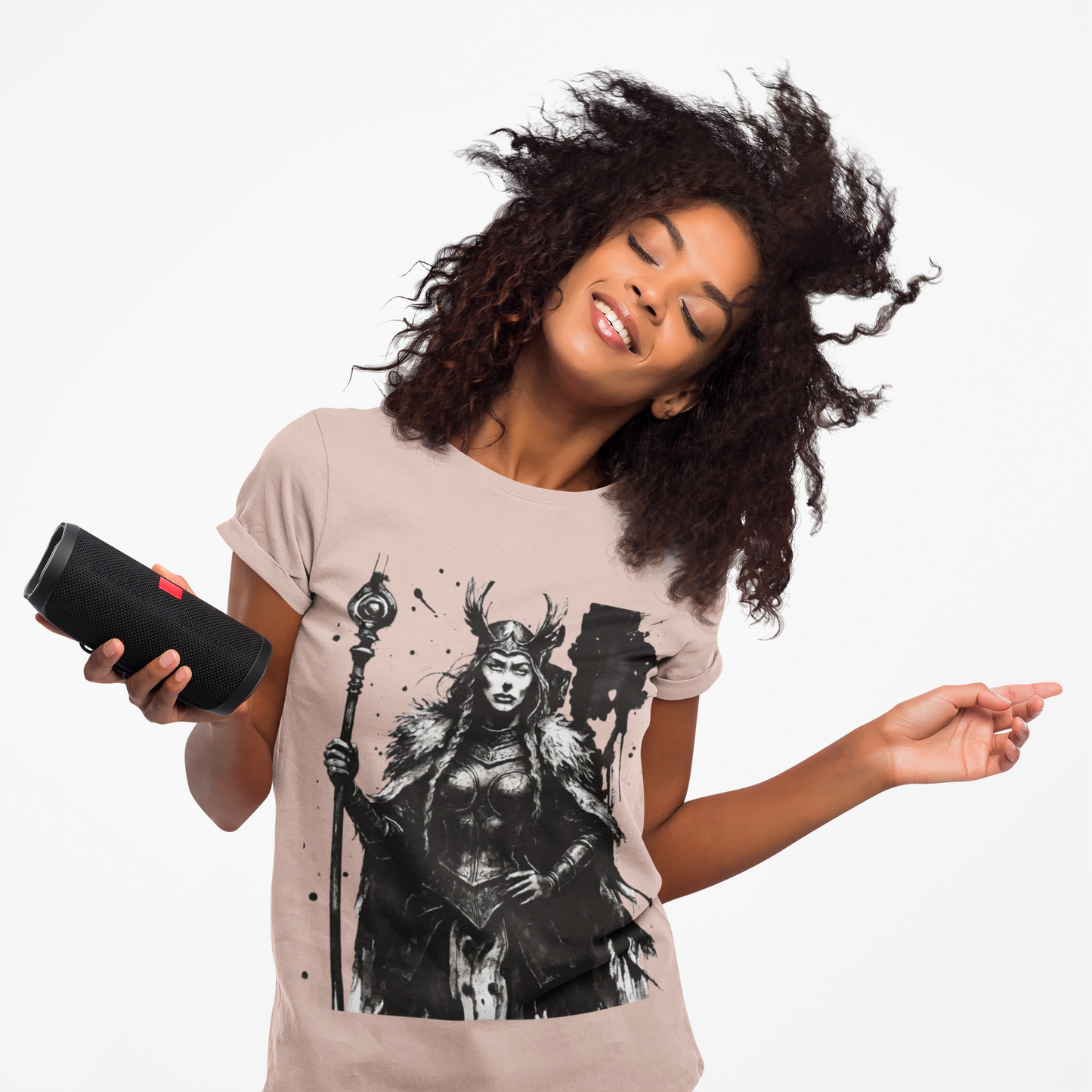 Frigg Norse Goddess T-shirt, captures the essence of Frigg, the revered Norse goddess, renowned in Nordic mythology as the embodiment of foresight and wisdom.