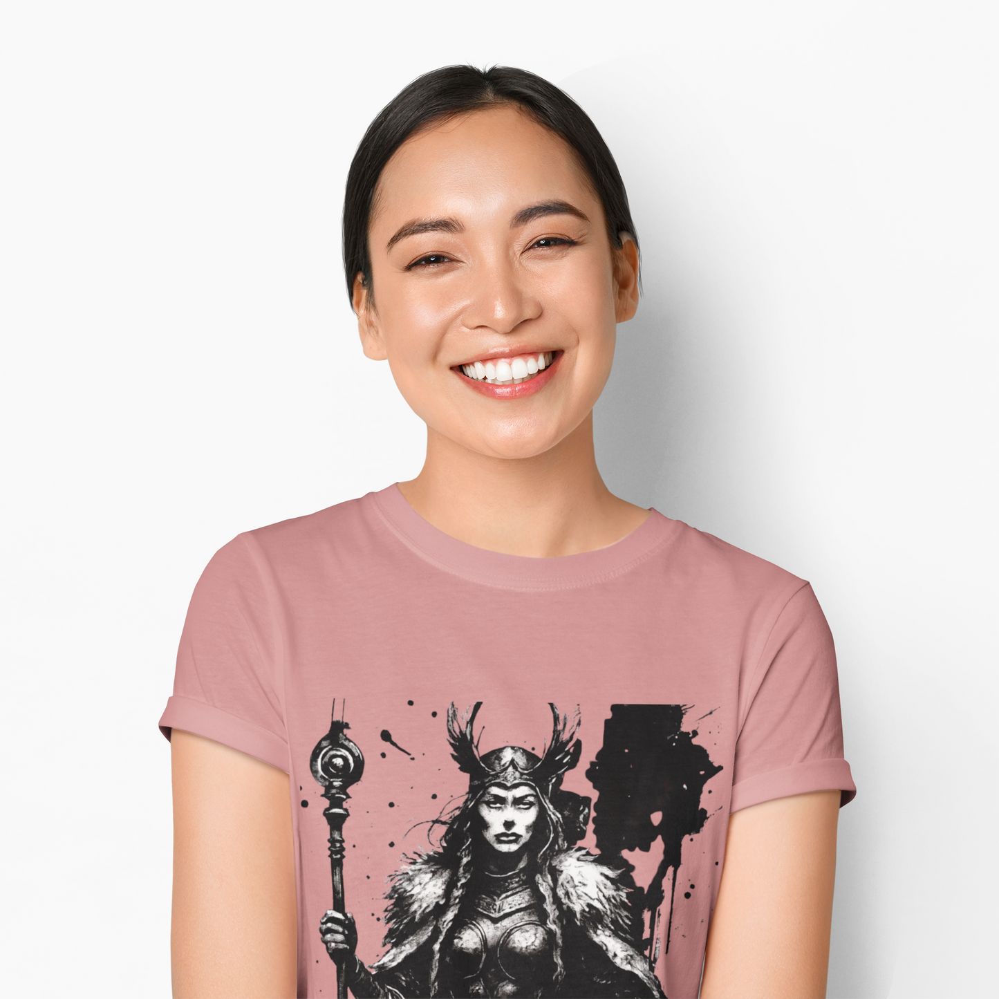 Frigg Norse Goddess T-shirt, captures the essence of Frigg, the revered Norse goddess, renowned in Nordic mythology as the embodiment of foresight and wisdom.