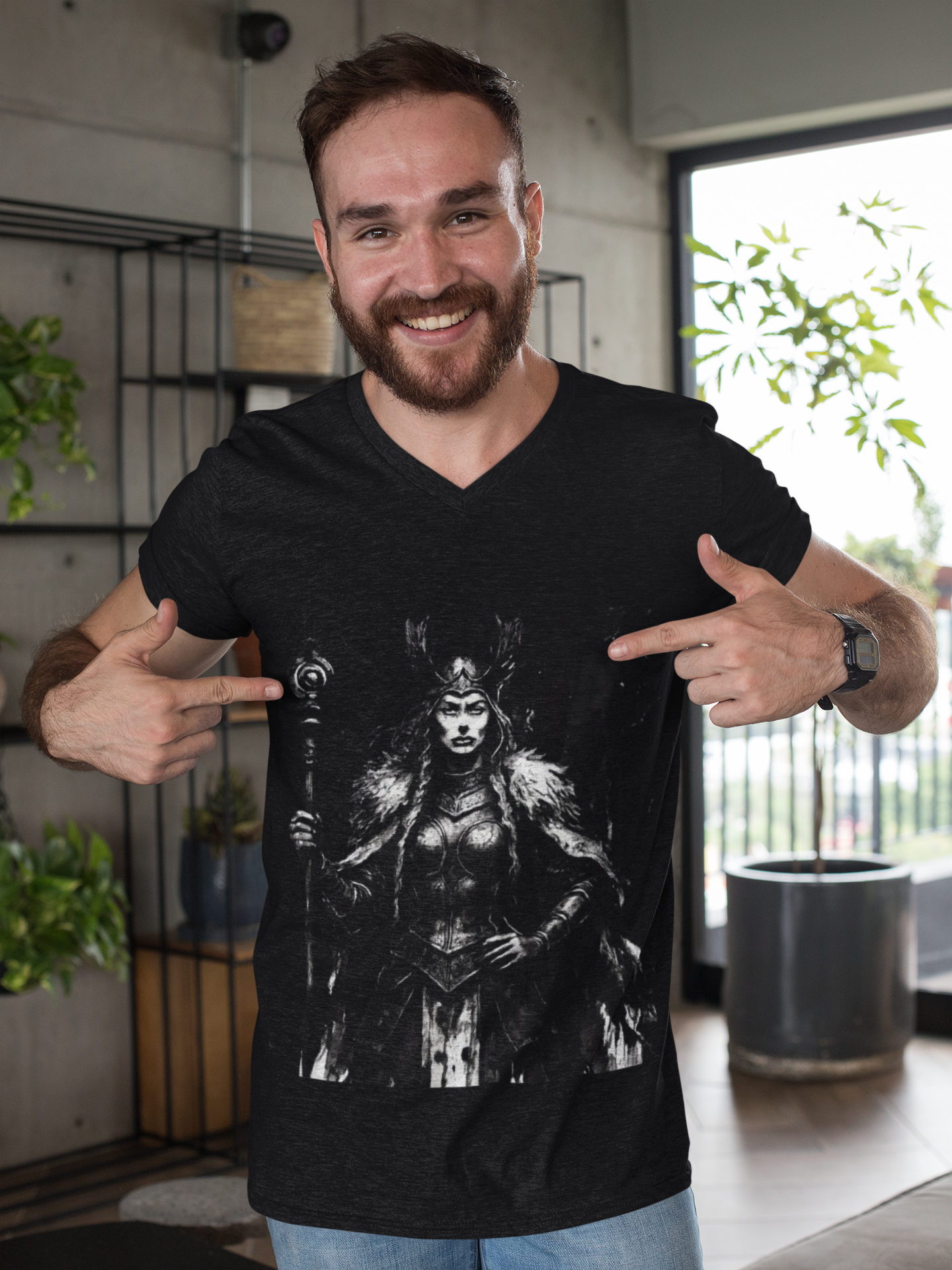 Frigg Norse Goddess T-shirt, captures the essence of Frigg, the revered Norse goddess, renowned in Nordic mythology as the embodiment of foresight and wisdom.