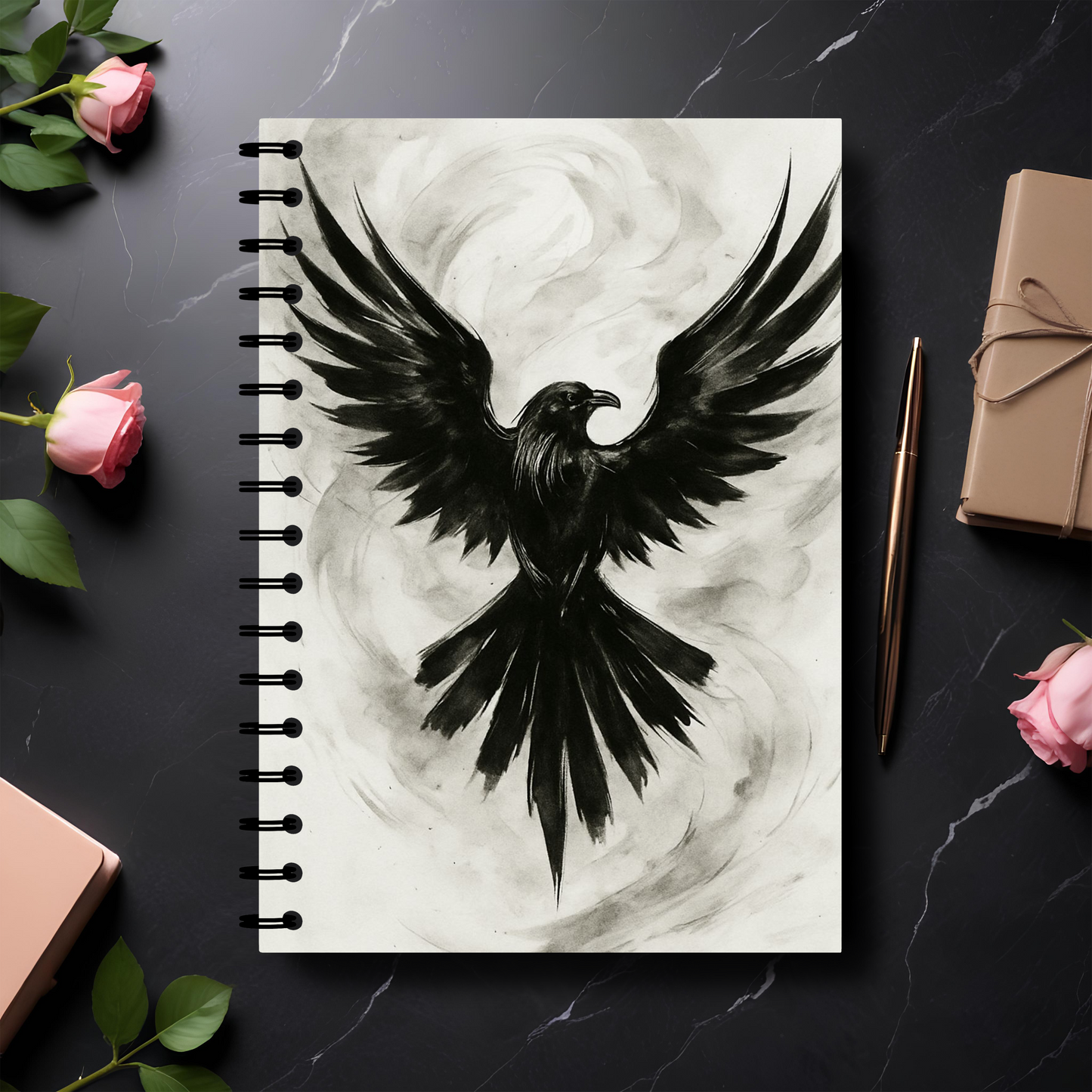 Raven Art Spiral Book, Goth Journal, Witchy Notebook, Discover the captivating allure of our Raven Art spiral notebook, where each page unfolds a world of mystery and enchantment