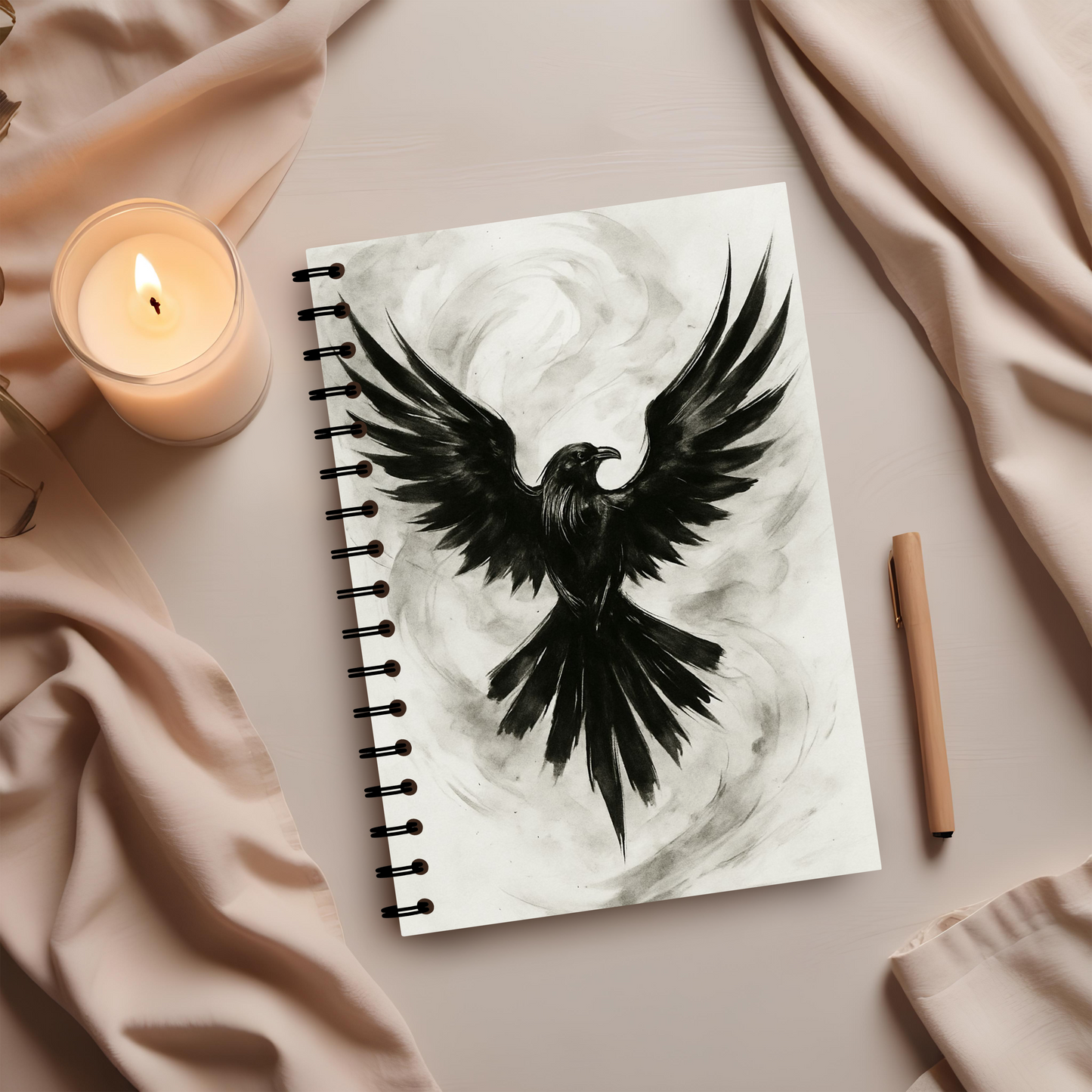 Raven Art Spiral Book, Goth Journal, Witchy Notebook, Discover the captivating allure of our Raven Art spiral notebook, where each page unfolds a world of mystery and enchantment