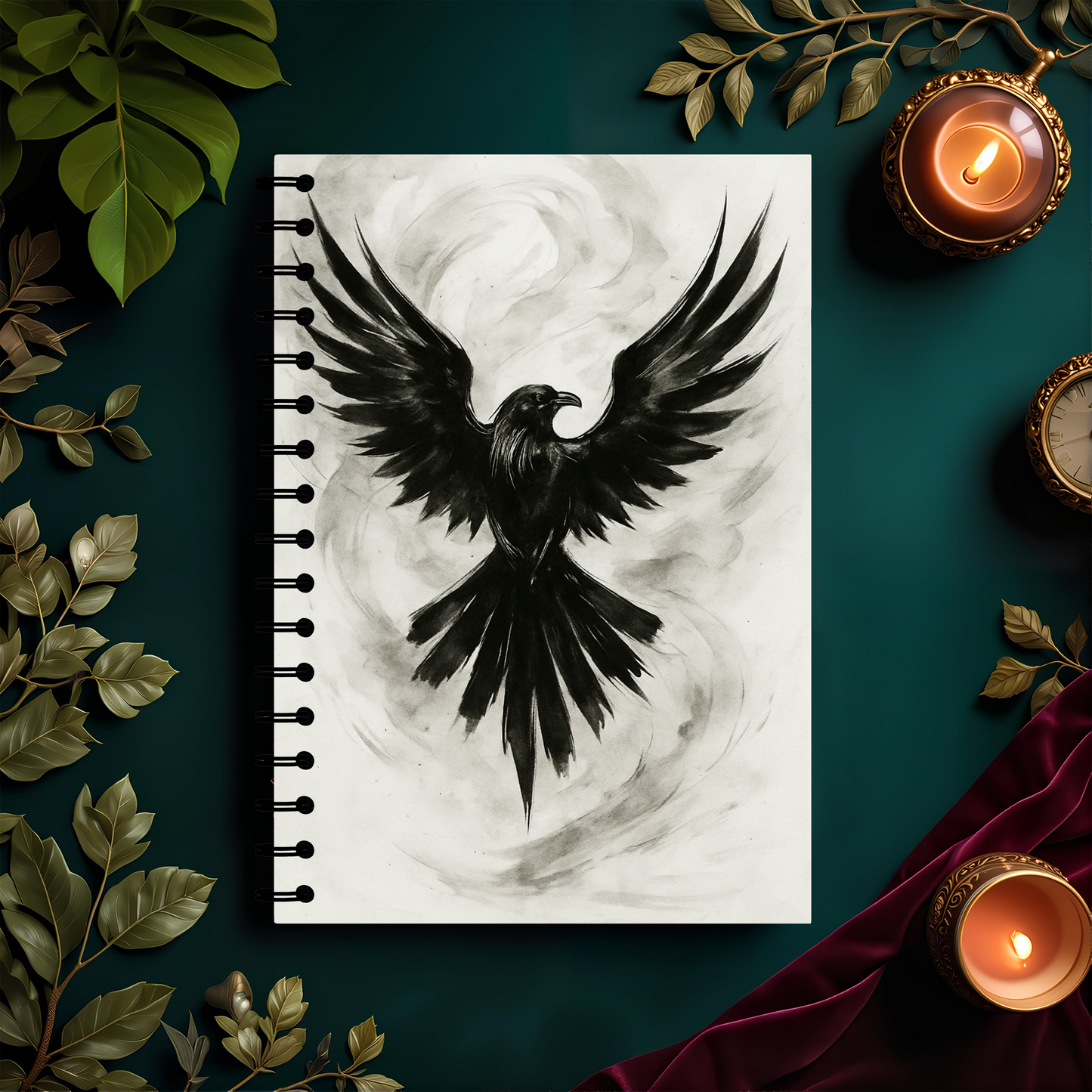 Raven Art Spiral Book, Goth Journal, Witchy Notebook, Discover the captivating allure of our Raven Art spiral notebook, where each page unfolds a world of mystery and enchantment