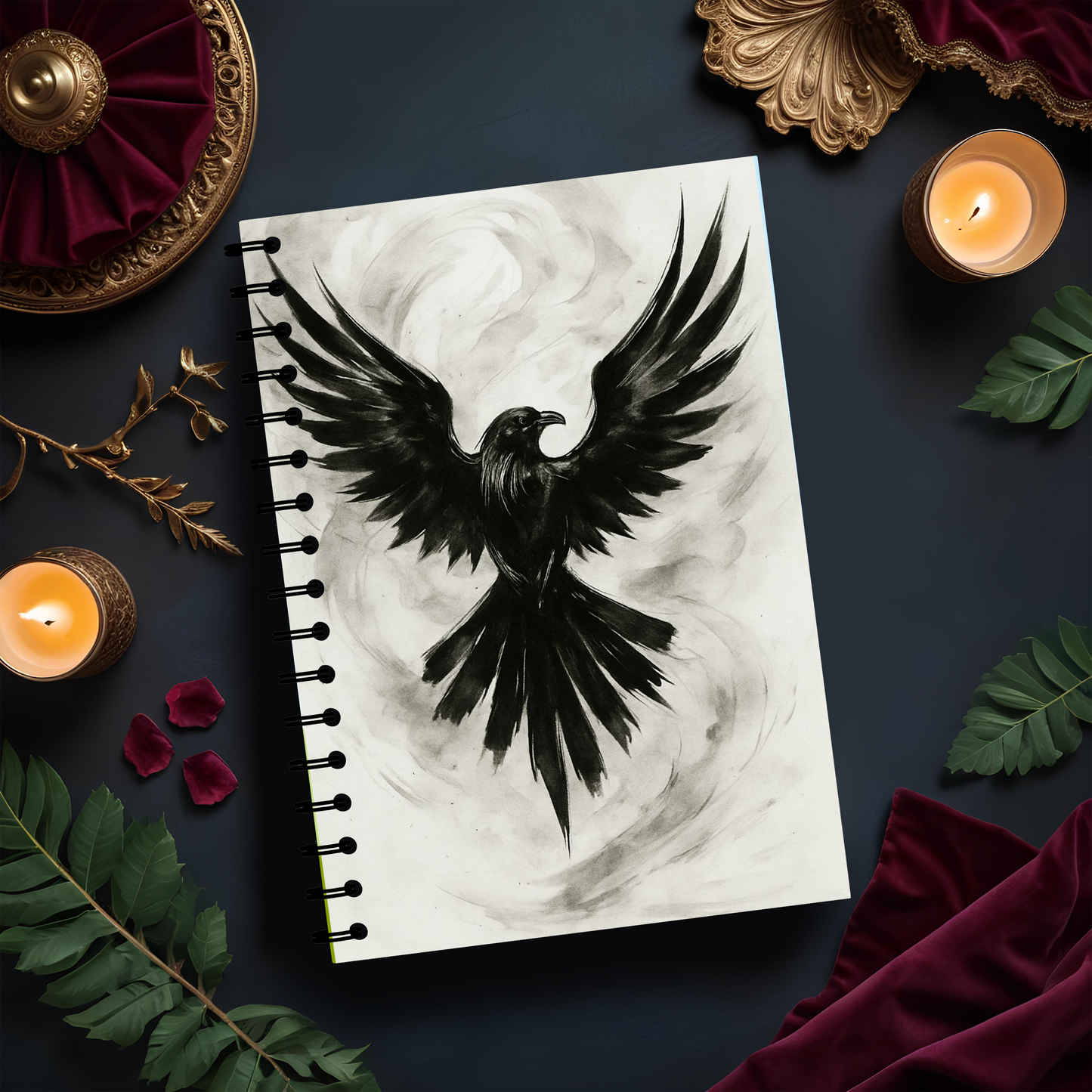 Raven Art Spiral Book, Goth Journal, Witchy Notebook, Discover the captivating allure of our Raven Art spiral notebook, where each page unfolds a world of mystery and enchantment