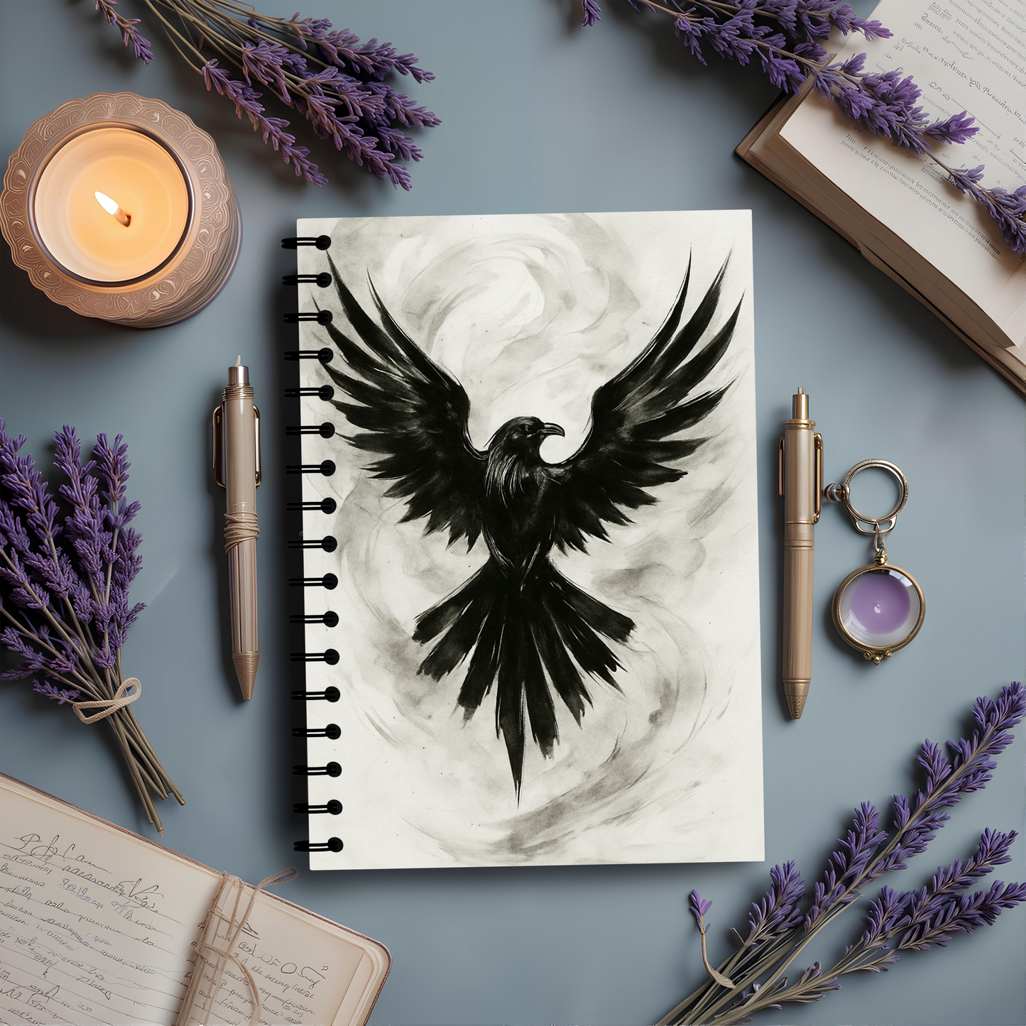 Raven Art Spiral Book, Goth Journal, Witchy Notebook, Discover the captivating allure of our Raven Art spiral notebook, where each page unfolds a world of mystery and enchantment