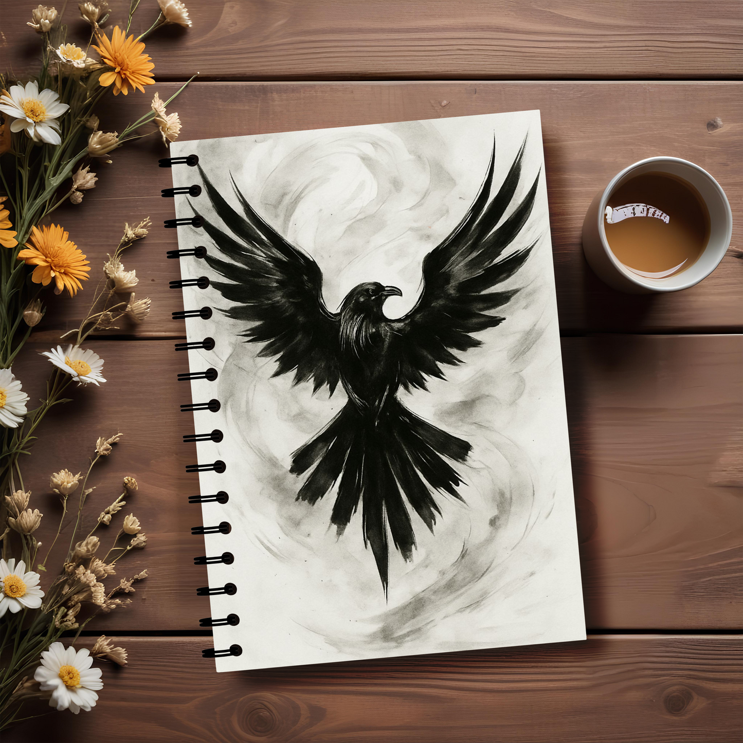 Raven Art Spiral Book, Goth Journal, Witchy Notebook, Discover the captivating allure of our Raven Art spiral notebook, where each page unfolds a world of mystery and enchantment