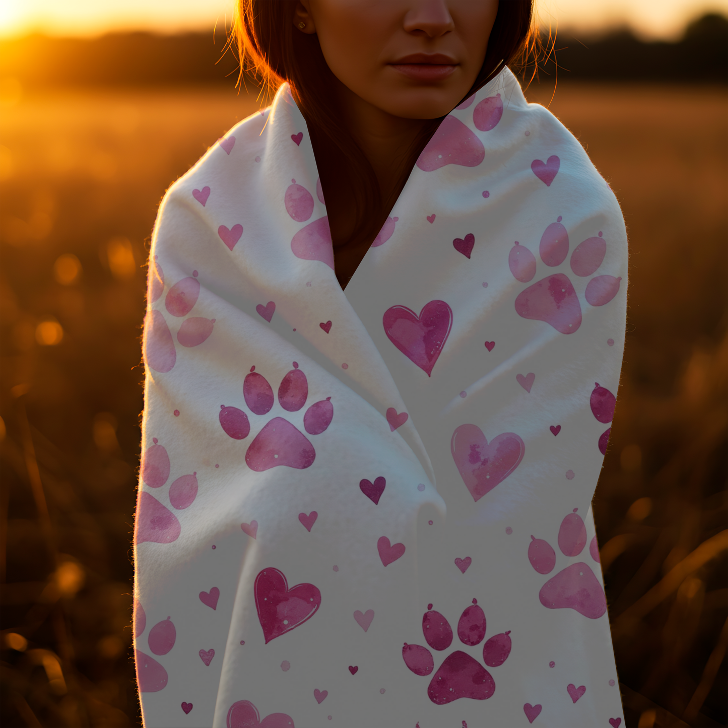 Fleece Blanket, Pink Paw Prints, perfect for pet lovers.