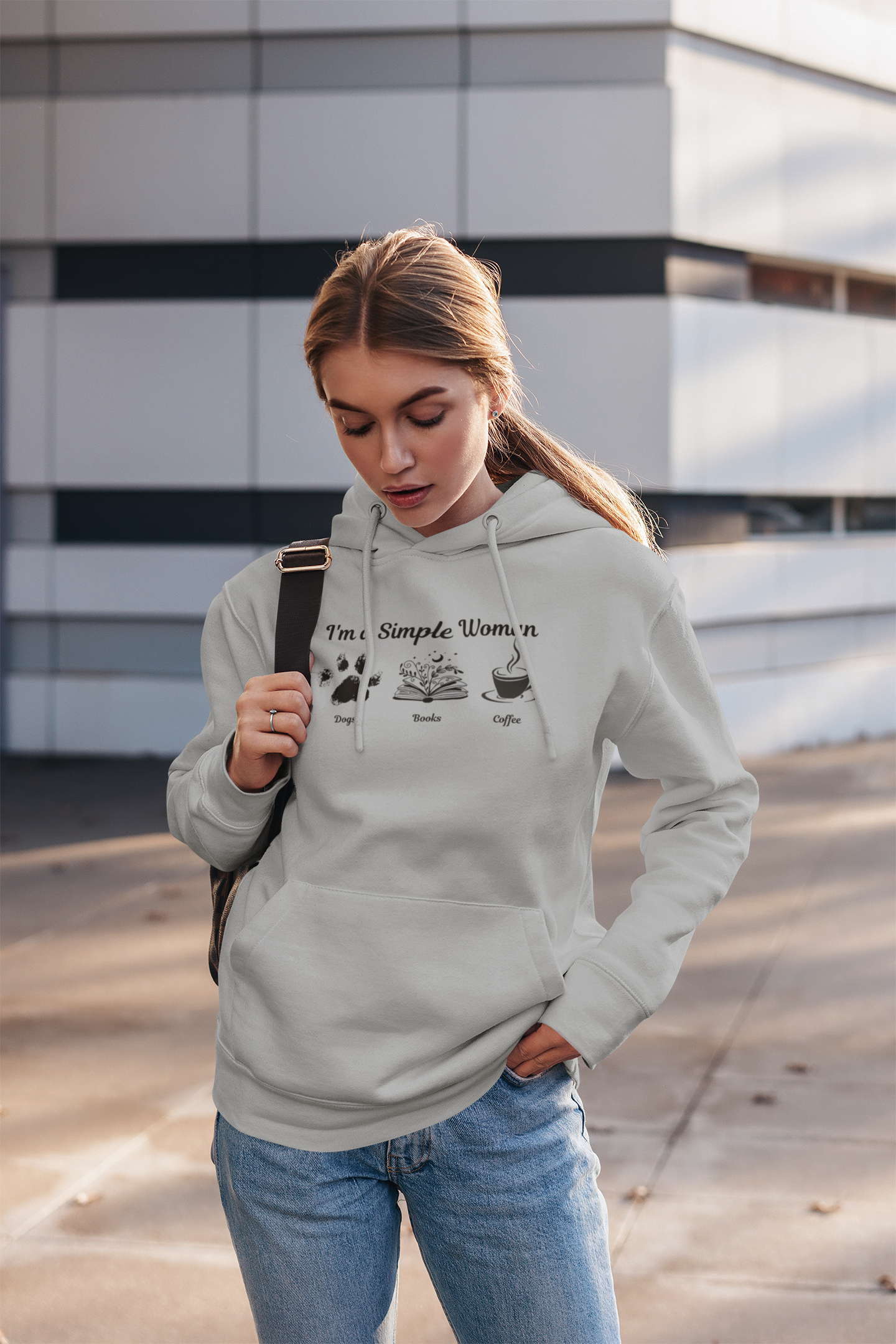 Simple Women Dog Book Coffee Lover Three-Panel Fleece Hoodie, perfect for dog, book & Coffee lovers who enjoy a relaxed and comfortable style.