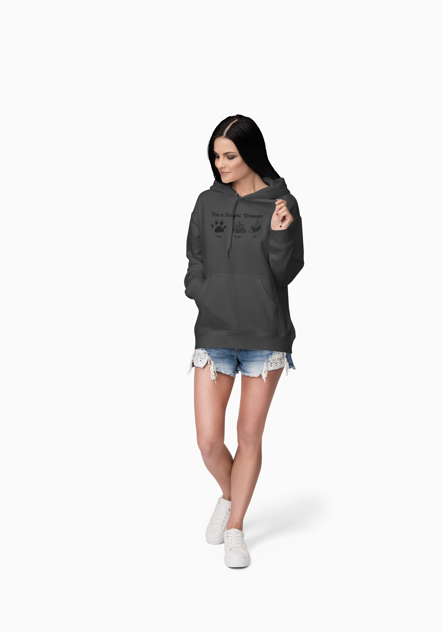 Simple Women Dog Book Coffee Lover Three-Panel Fleece Hoodie, perfect for dog, book & Coffee lovers who enjoy a relaxed and comfortable style.