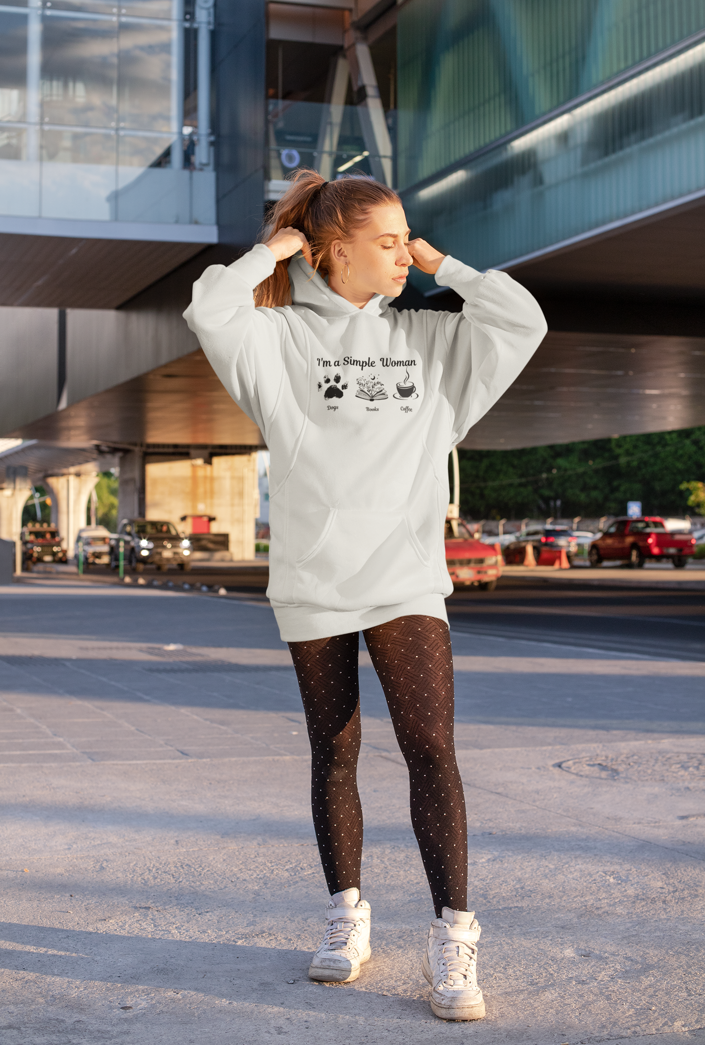 Simple Women Dog Book Coffee Lover Three-Panel Fleece Hoodie, perfect for dog, book & Coffee lovers who enjoy a relaxed and comfortable style.