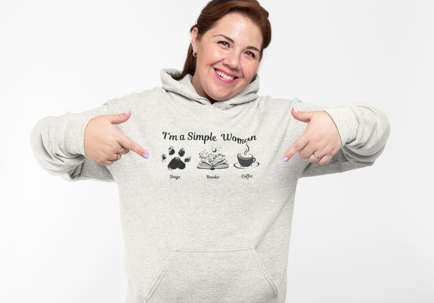Simple Women Dog Book Coffee Lover Three-Panel Fleece Hoodie, perfect for dog, book & Coffee lovers who enjoy a relaxed and comfortable style.