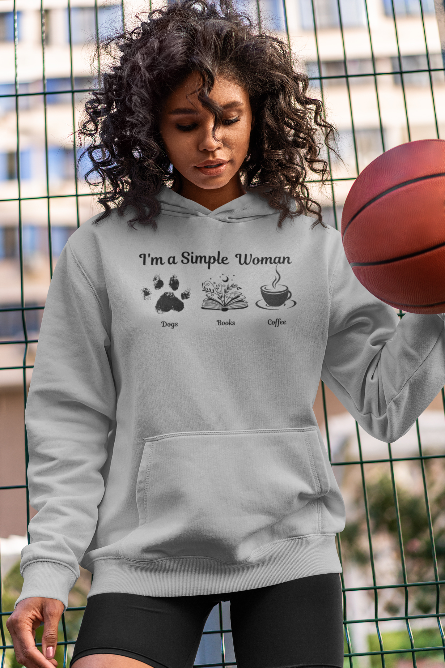 Simple Women Dog Book Coffee Lover Three-Panel Fleece Hoodie, perfect for dog, book & Coffee lovers who enjoy a relaxed and comfortable style.