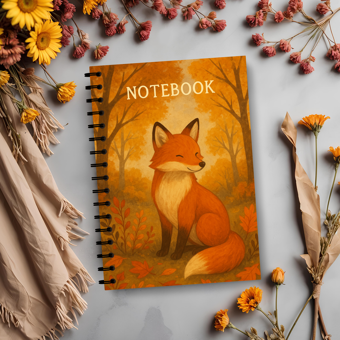 Autumn Fox Wirebound Notebook, Perfect for jotting down thoughts or sketching inspirations, this notebook is a delightful blend of whimsy and practicality.