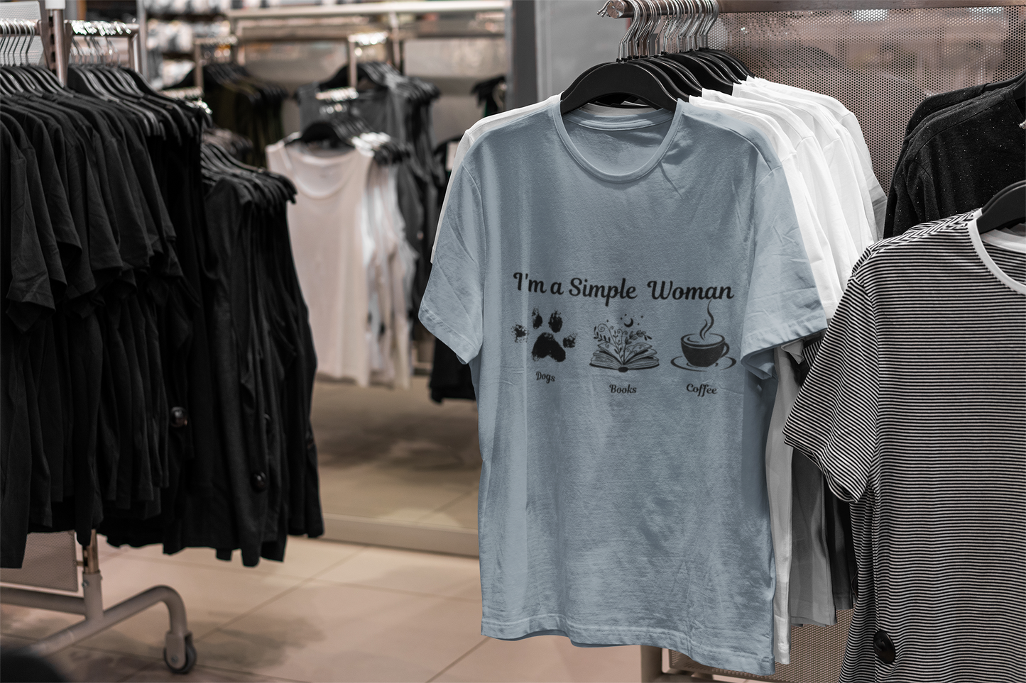 I'm a Simple Woman T Shirt, Paw Print Shirt, express your pet love and book nerd vibes whilst sipping on your caffine fix.