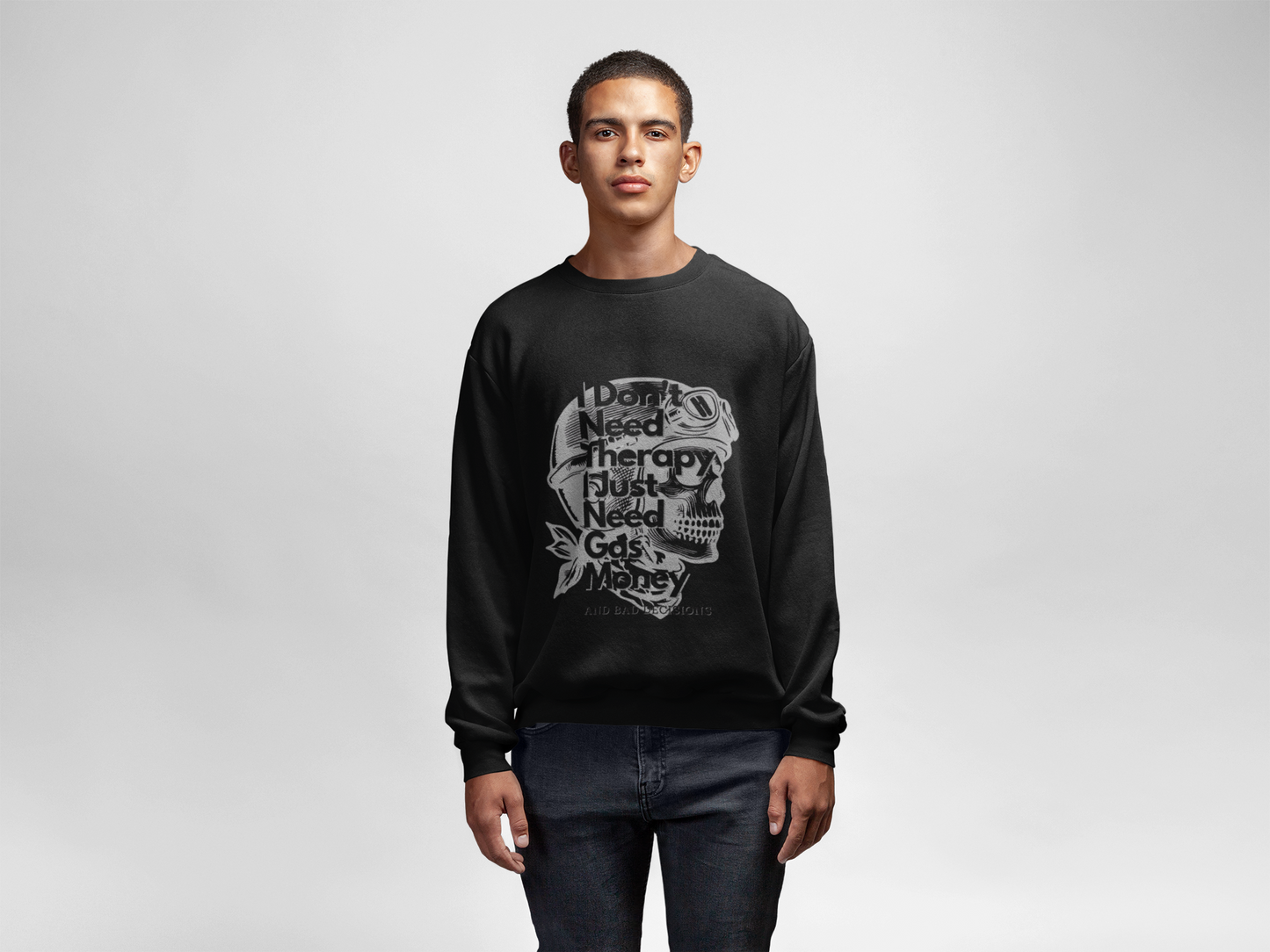 I dont need therapy 💀 Skull Graphic Crewneck Sweatshirt - Unisex Style, for the bike Lovers.