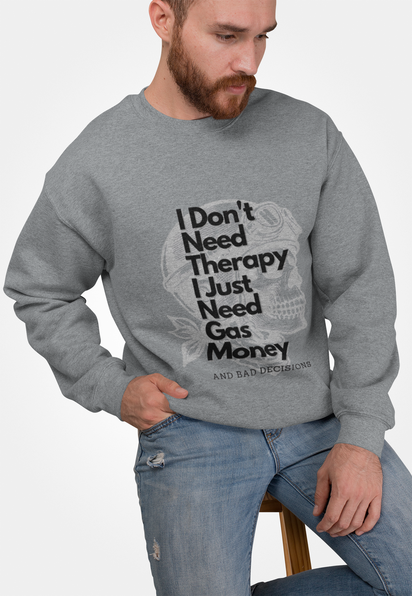 I dont need therapy 💀 Skull Graphic Crewneck Sweatshirt - Unisex Style, for the bike Lovers.