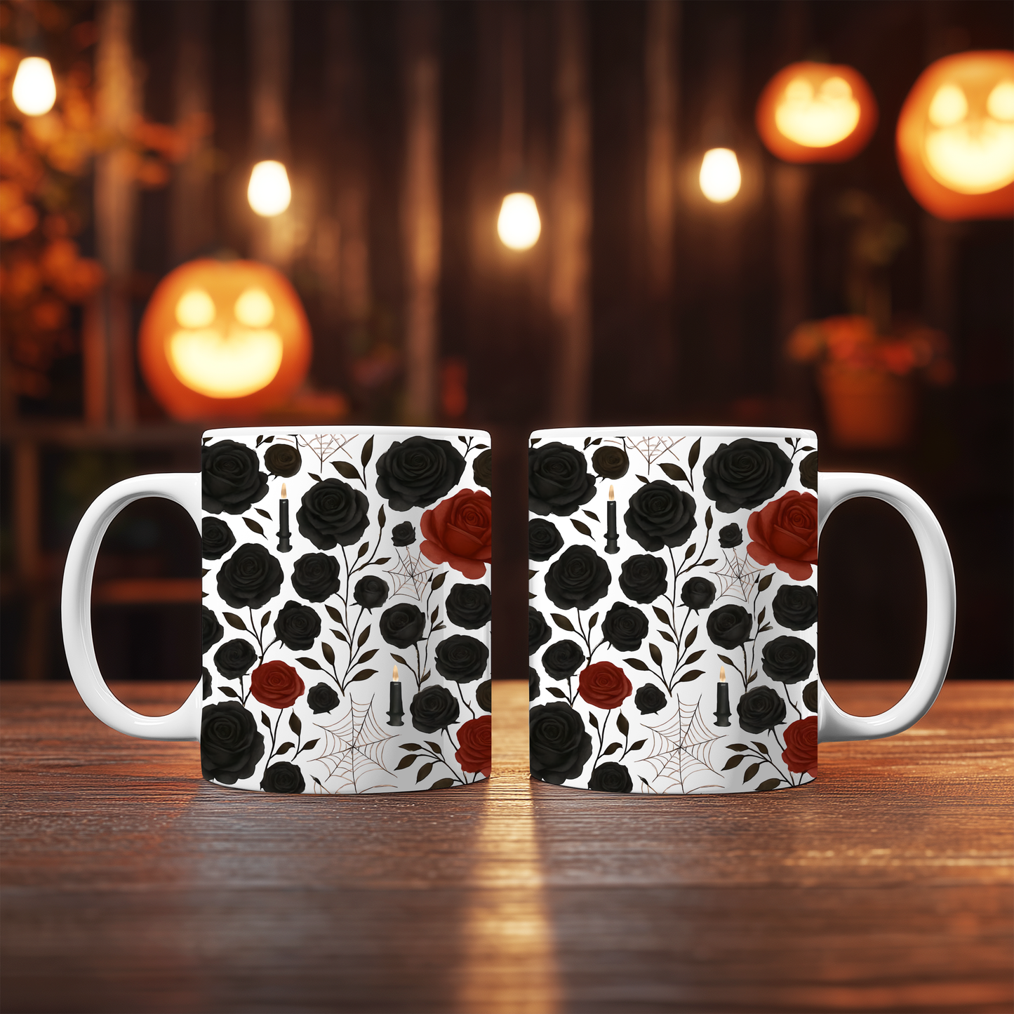 Gothic Rose Halloween Mug, a mystical blend of elegance and enchantment,adorned with intricately designed roses, making every sip feel like a spellbinding experience, Perfect for your morning brew.